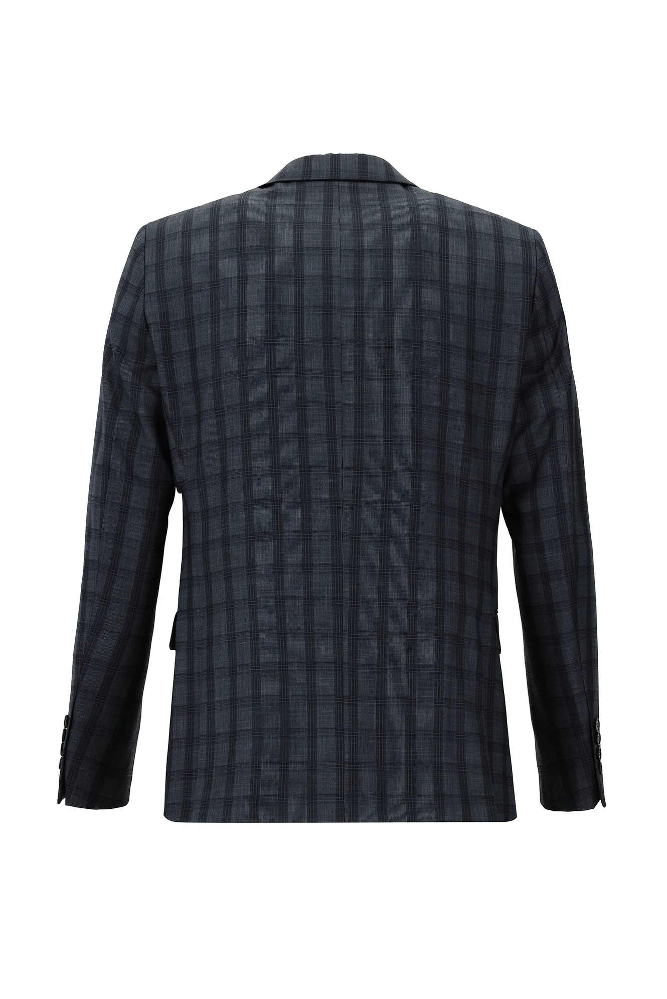 Orta Antrasit 7 Drop Slim Fit Dar Kesim Kombinli Ekose Takım Elbise - Image 3