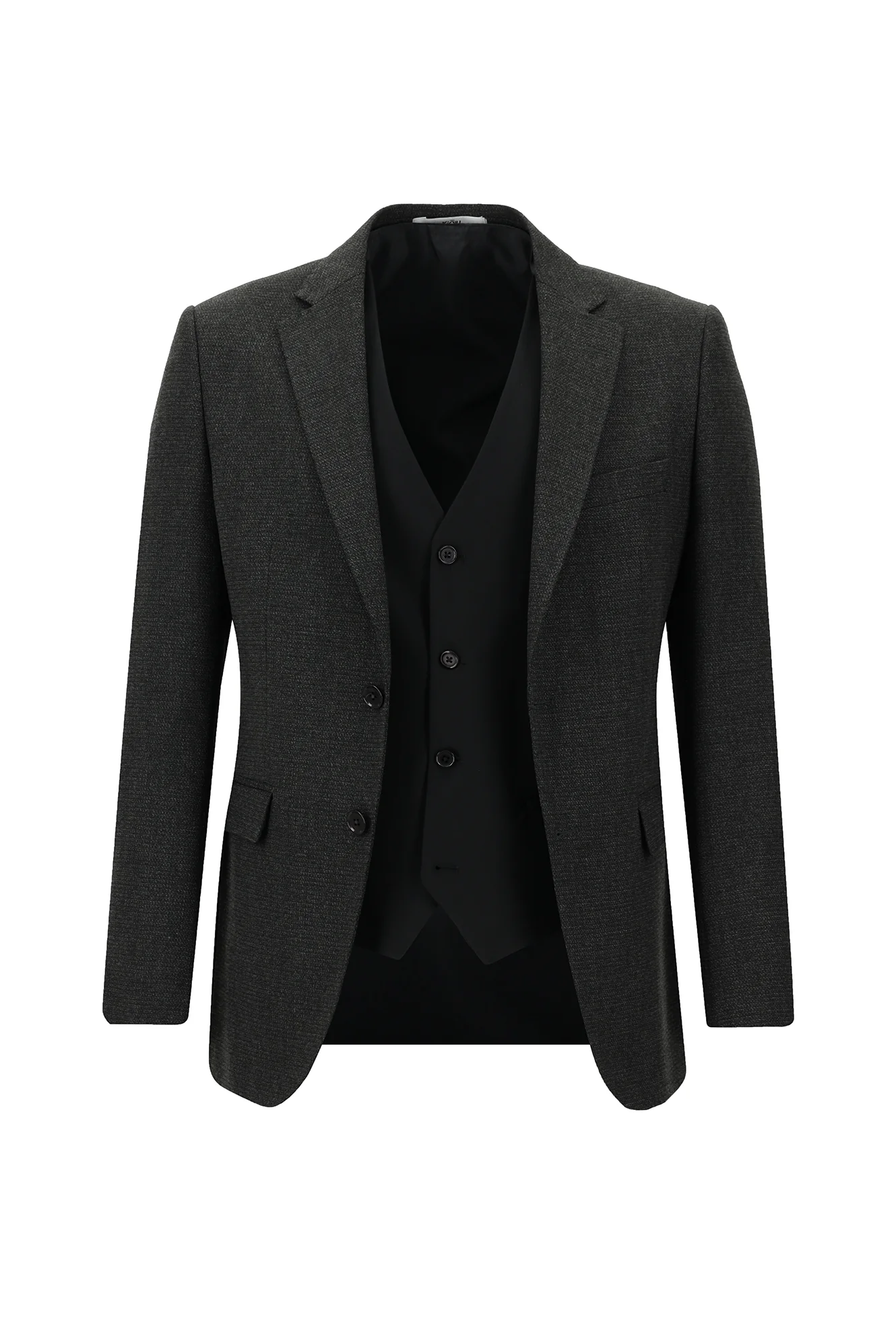 Orta Antrasit 7 Drop Slim Fit Dar Kesim Kombinli Yelekli Takım Elbise - Image 2