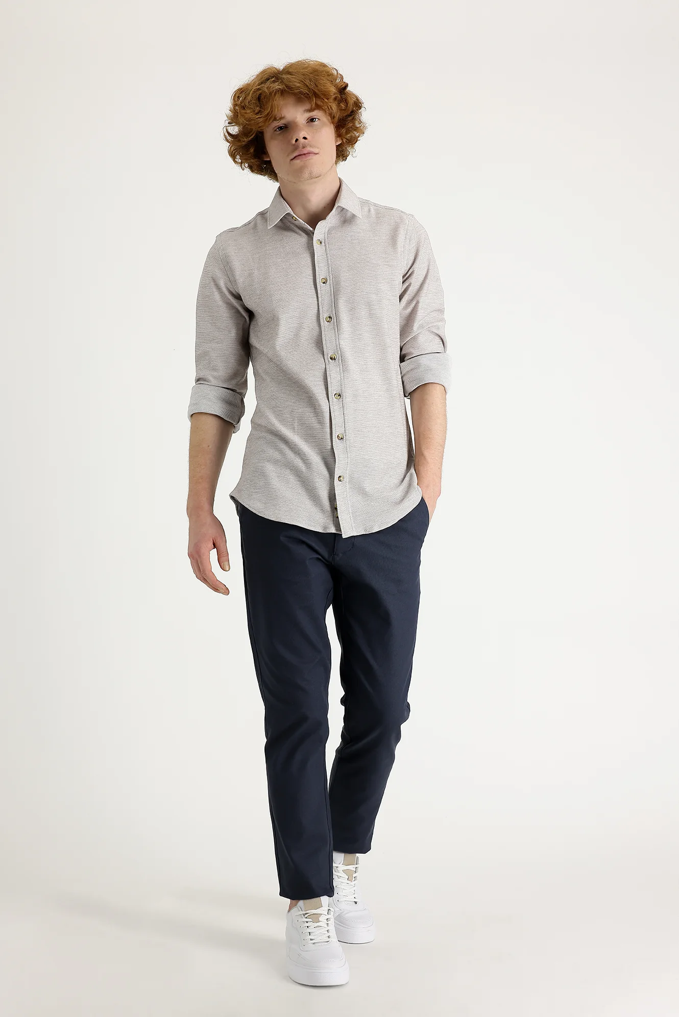Orta Antrasit Slim Fit Dar Kesim Likralı Kanvas / Chino Pantolon