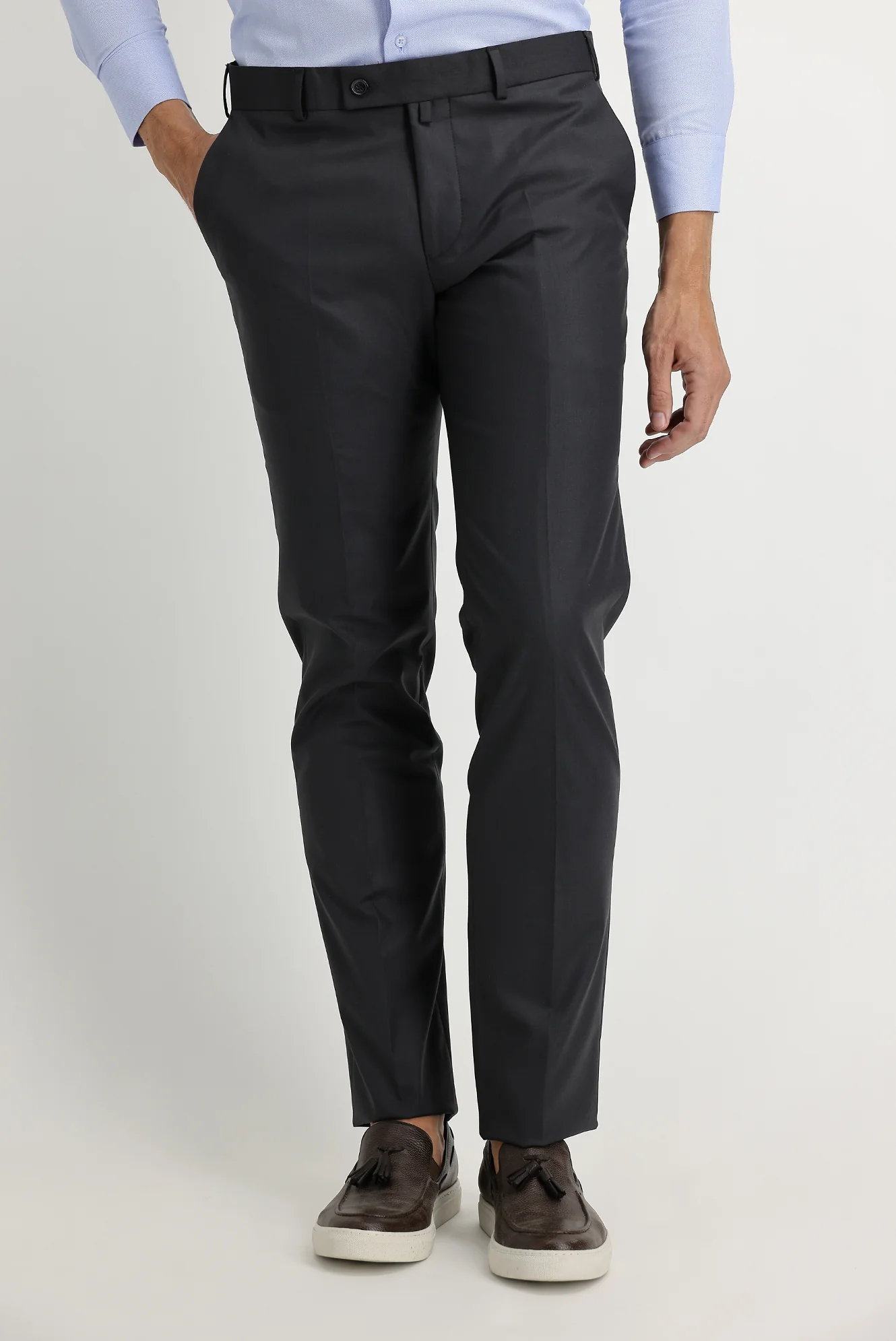 Orta Antrasit 7 Drop Slim Fit Dar Kesim Likralı Klasik Kumaş Pantolon - Image 2