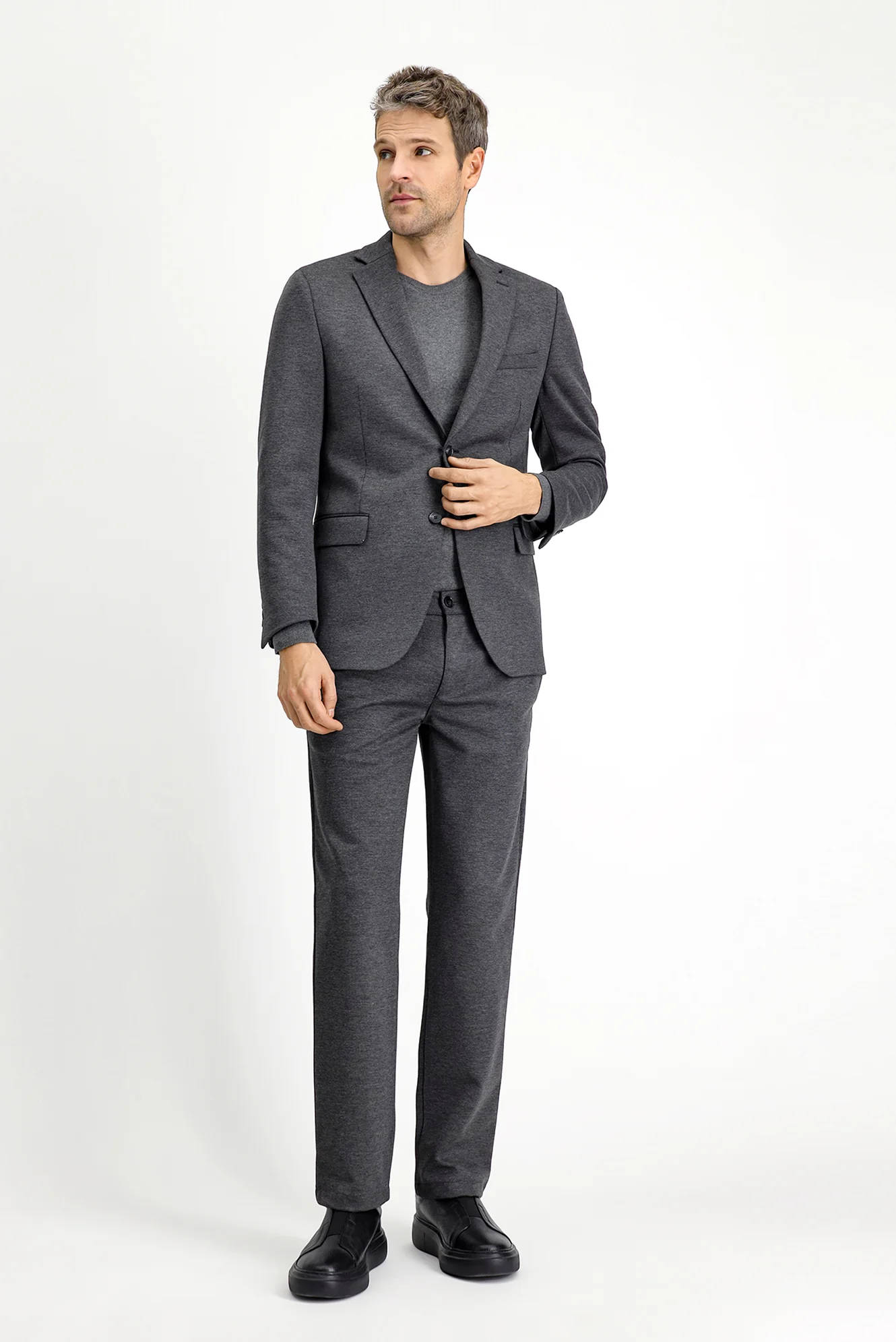 Orta Antrasit 7 Drop Slim Fit Dar Kesim Likralı Örme Klasik Kumaş Pantolon - Image 2
