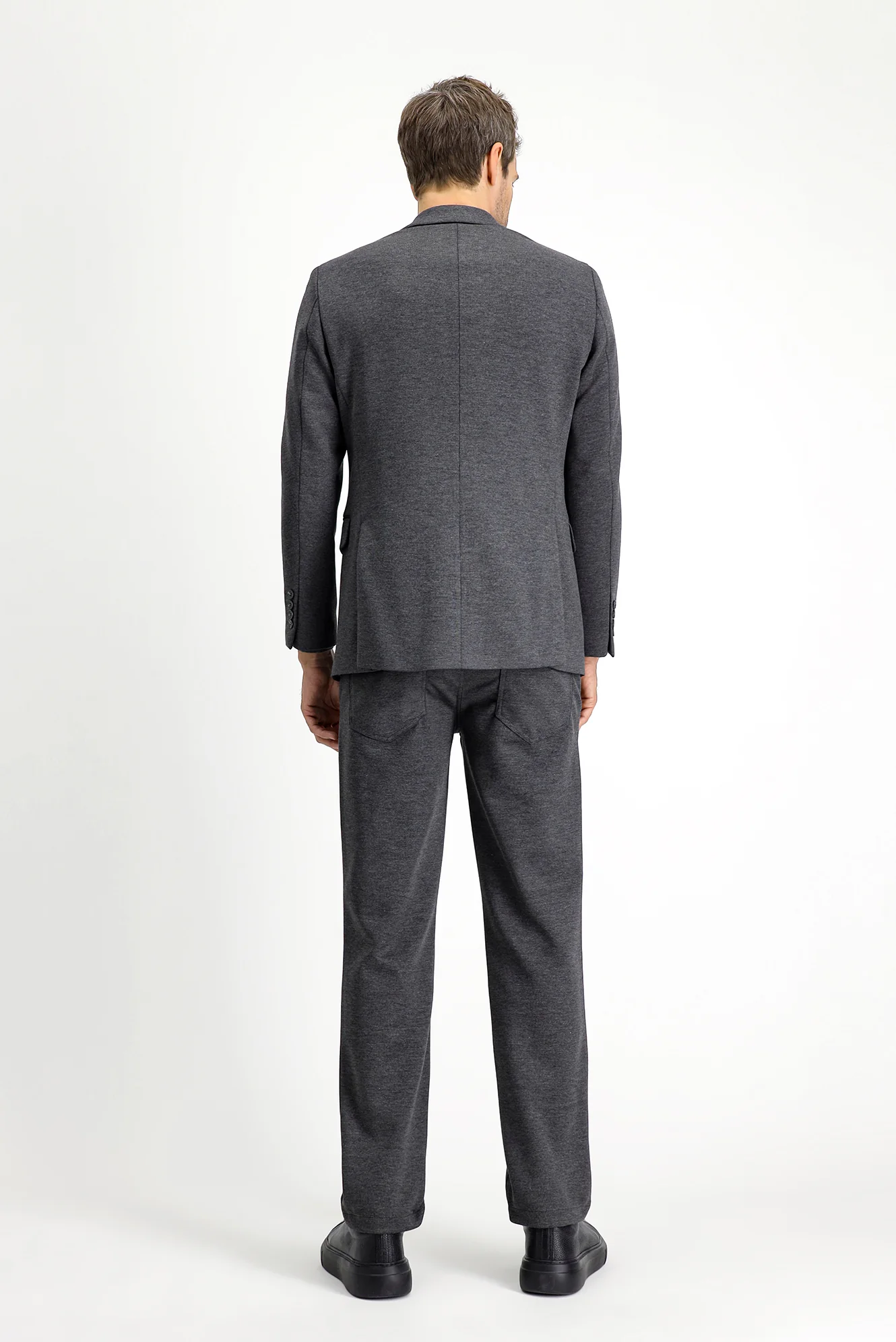 Orta Antrasit 7 Drop Slim Fit Dar Kesim Likralı Örme Klasik Kumaş Pantolon - Image 5