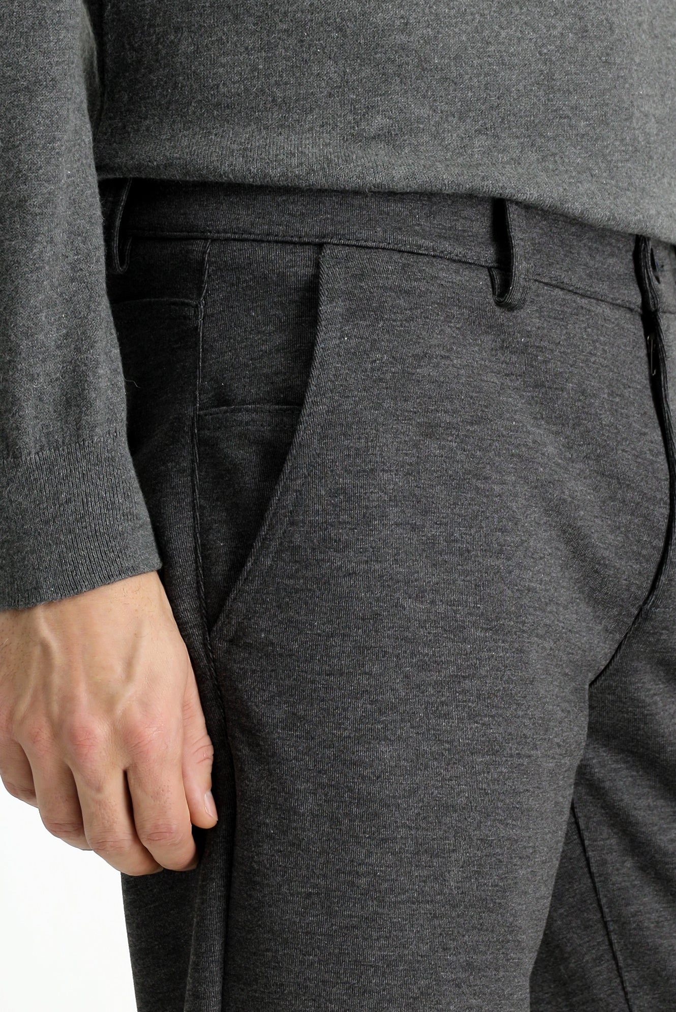 Orta Antrasit 7 Drop Slim Fit Dar Kesim Likralı Örme Klasik Kumaş Pantolon - Image 6