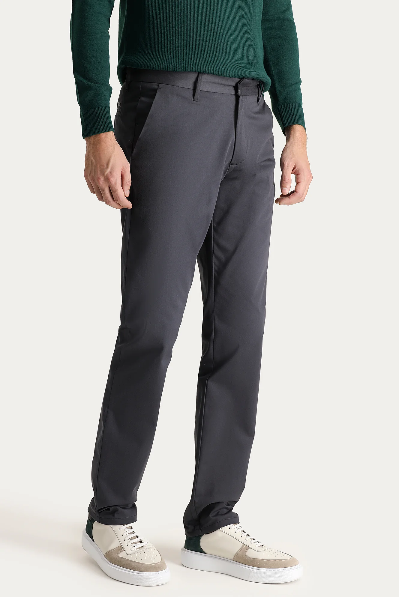 Orta Antrasit Slim Fit Dar Kesim Likralı Saten Kanvas / Chino Pantolon - Image 3