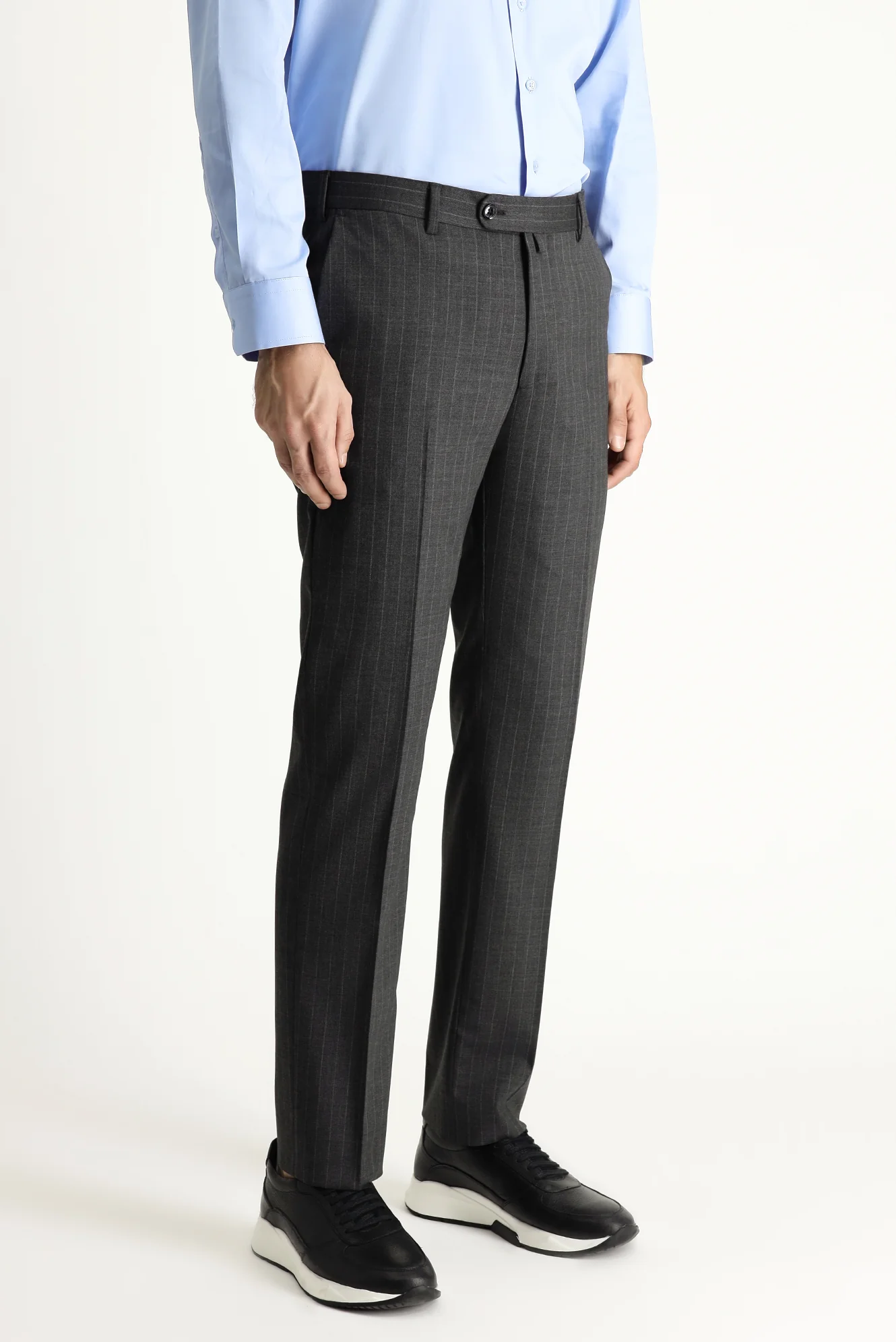 Orta Antrasit 7 Drop Slim Fit Dar Kesim Yünlü Çizgili Takım Elbise - Image 5