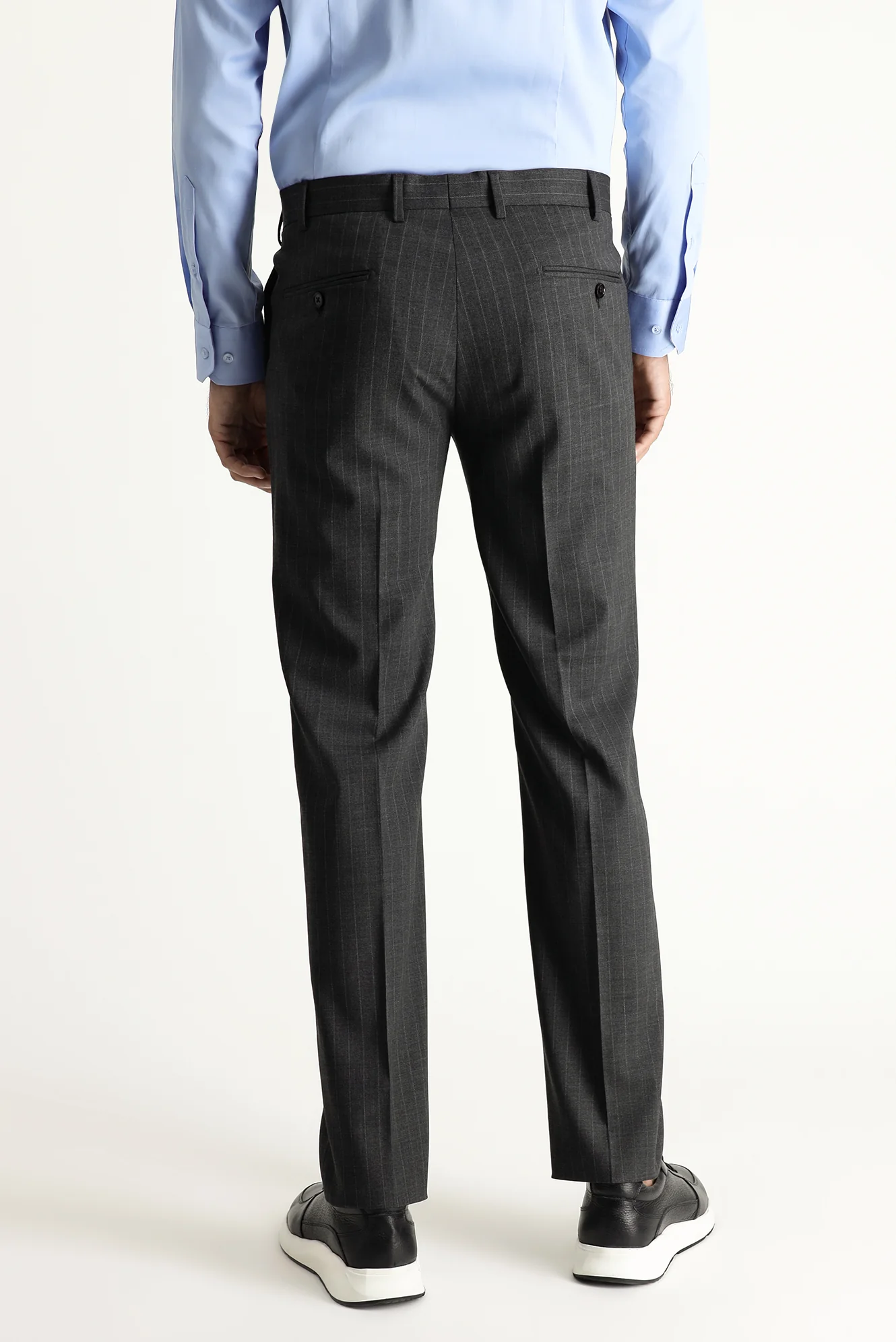 Orta Antrasit 7 Drop Slim Fit Dar Kesim Yünlü Çizgili Takım Elbise - Image 6