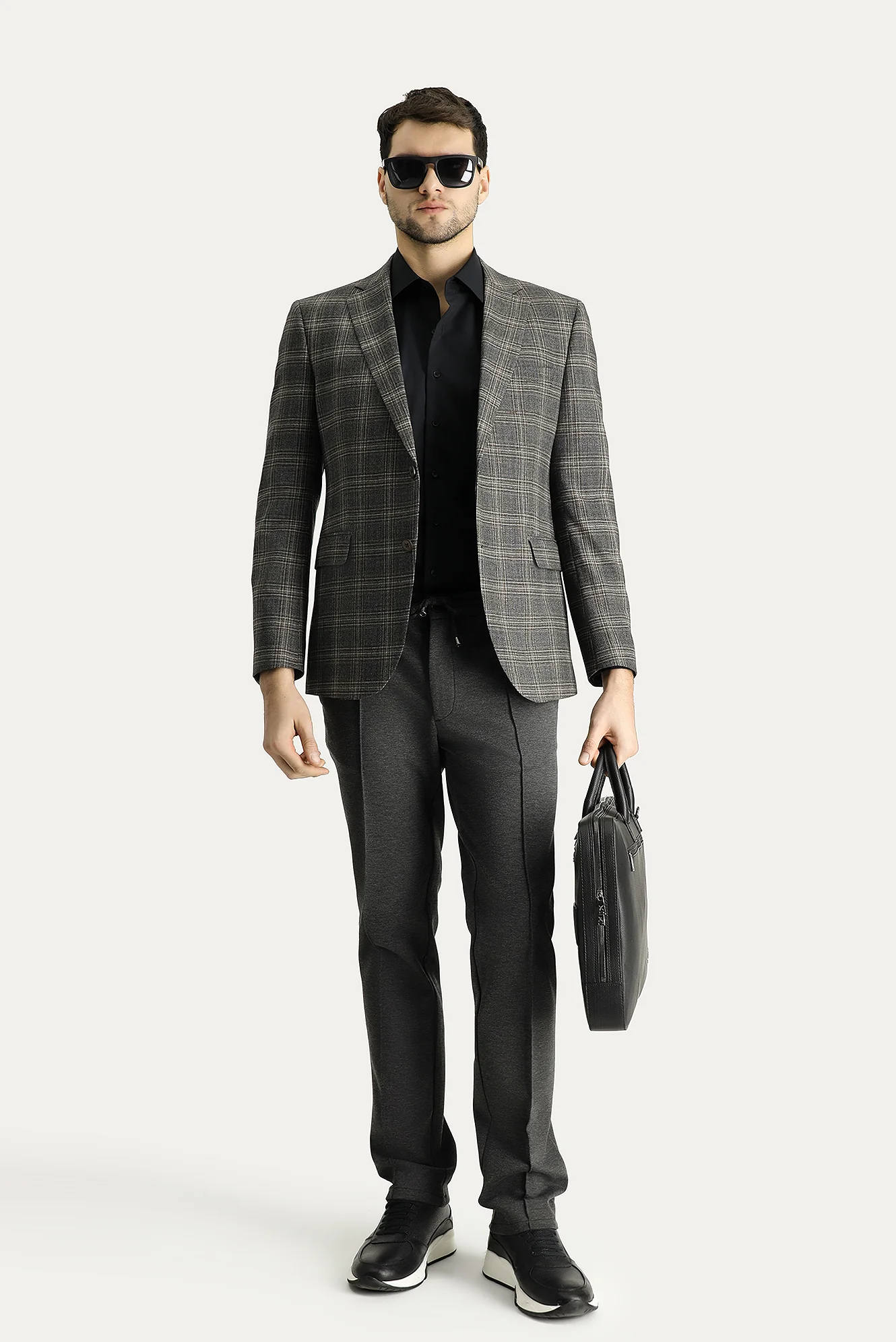 Orta Antrasit 7 Drop Slim Fit Dar Kesim Yünlü Klasik Ekose Ceket - Image 2