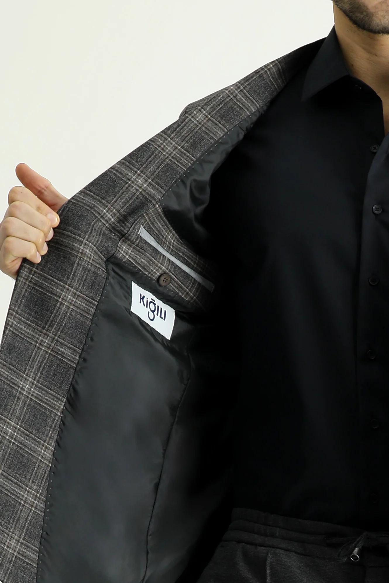 Orta Antrasit 7 Drop Slim Fit Dar Kesim Yünlü Klasik Ekose Ceket - Image 6