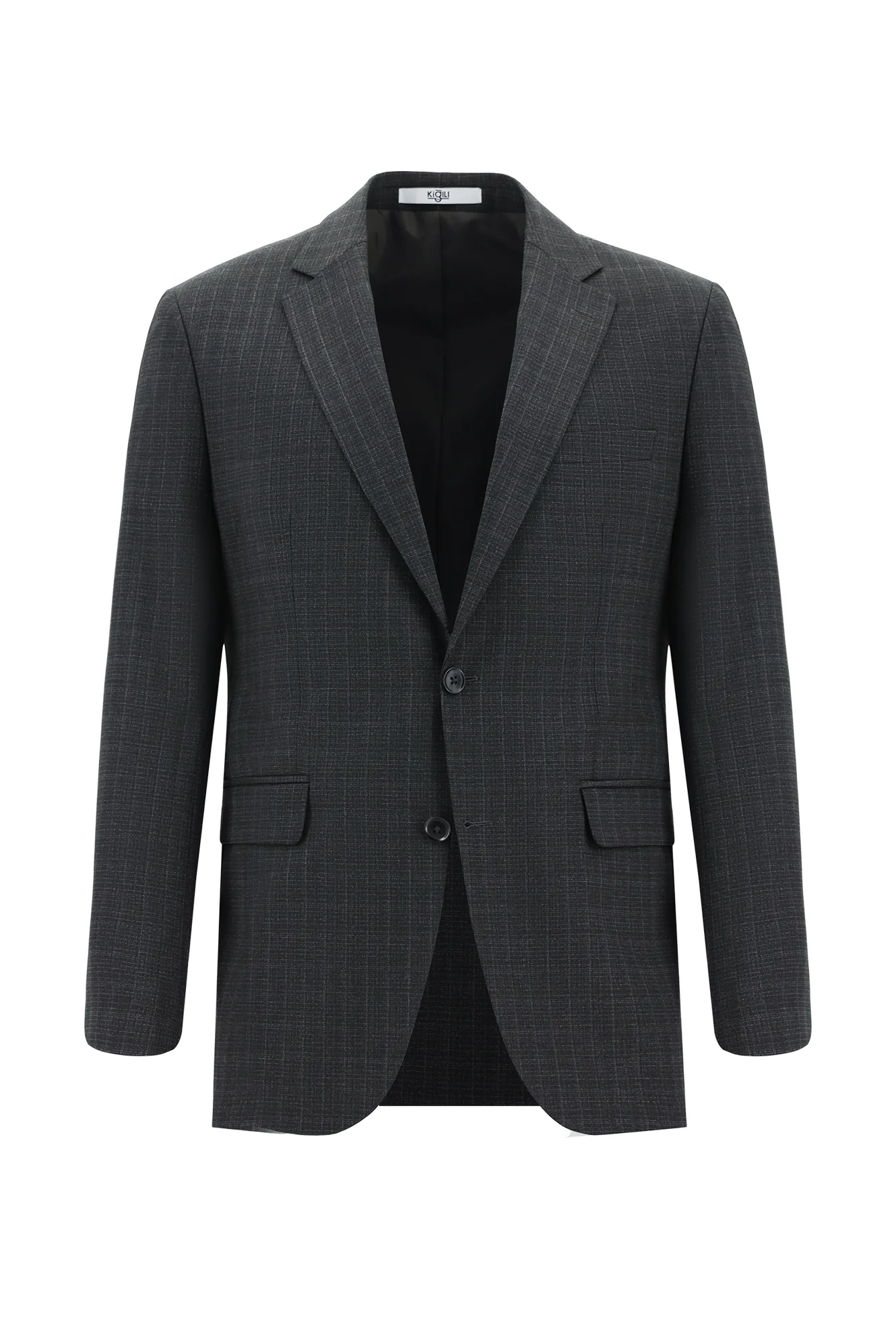 Orta Antrasit 7 Drop Slim Fit Dar Kesim Yünlü Ekose Takım Elbise - Image 2