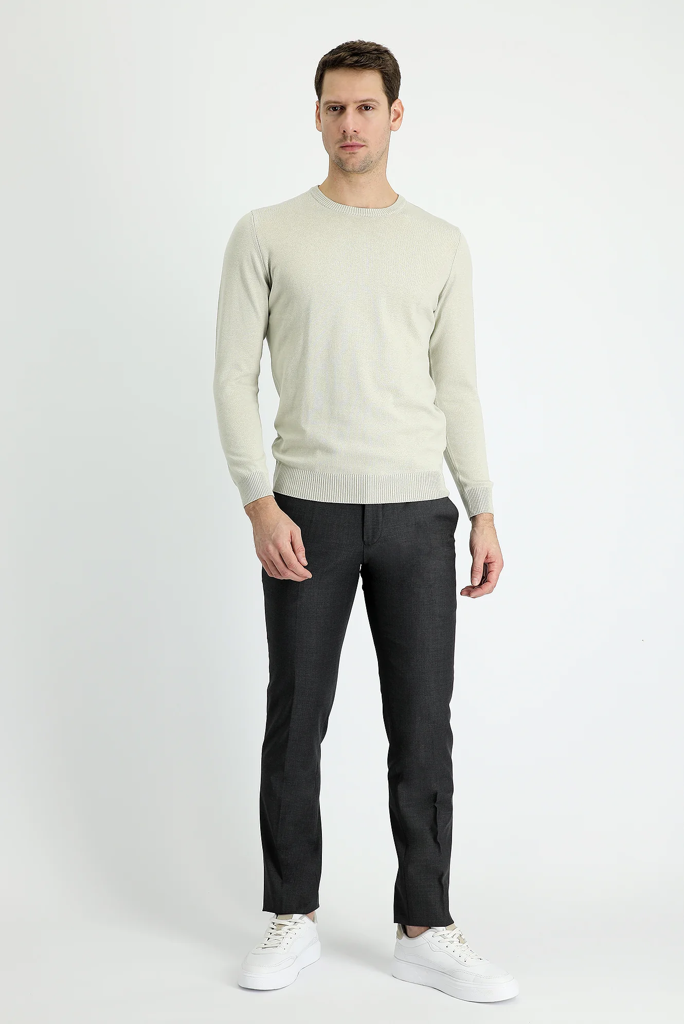 Orta Antrasit 7 Drop Slim Fit Dar Kesim Yünlü Klasik Kumaş Pantolon