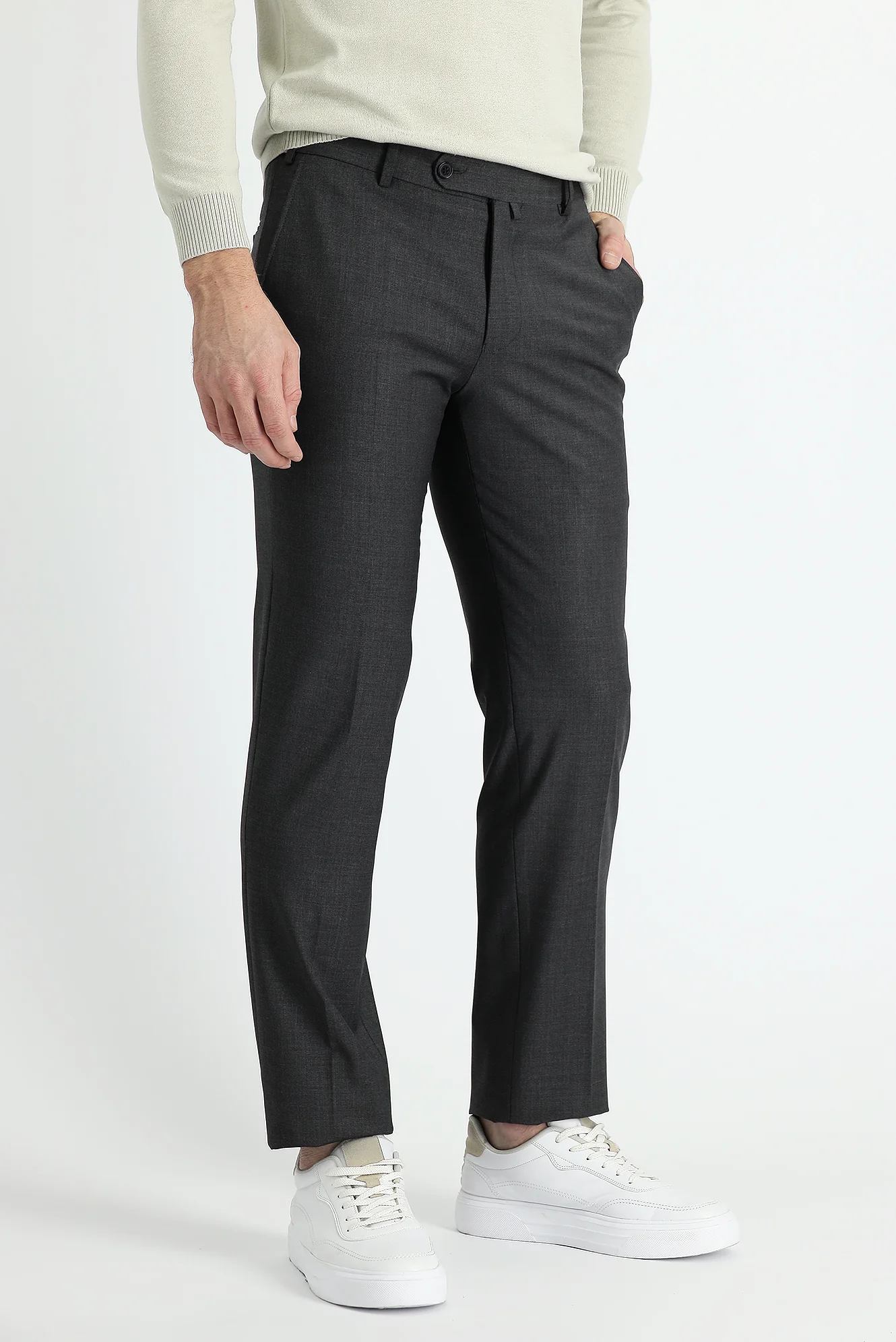 Orta Antrasit 7 Drop Slim Fit Dar Kesim Yünlü Klasik Kumaş Pantolon - Image 2