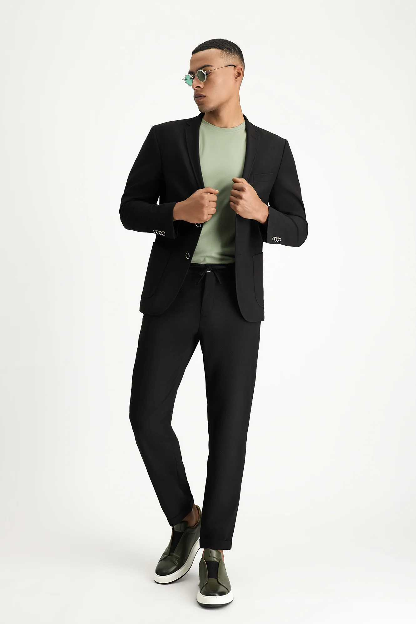 Orta Antrasit 7 Drop Super Slim Fit Eksra Dar Kesim Beli Lastikli İpli Gofre Likralı Klasik Kumaş Pantolon - Image 2