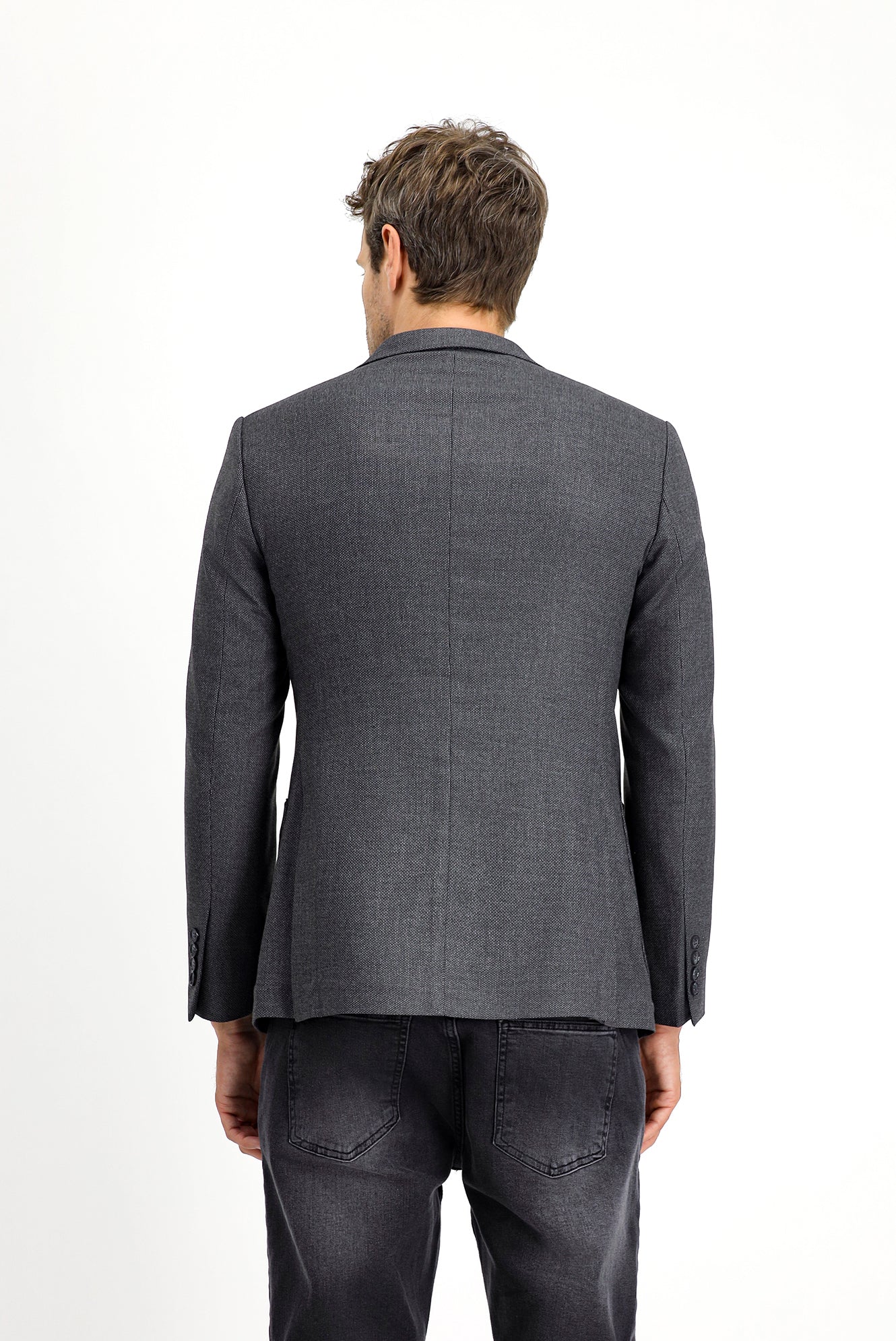 Orta Antrasit 7 Drop Super Slim Fit Eksra Dar Kesim Desenli Spor Ceket - Image 4