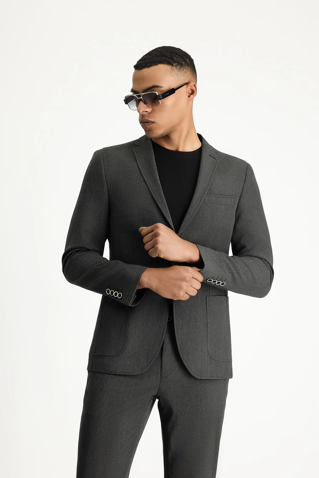 Orta Antrasit 7 Drop Super Slim Fit Eksra Dar Kesim Gofre Ceket