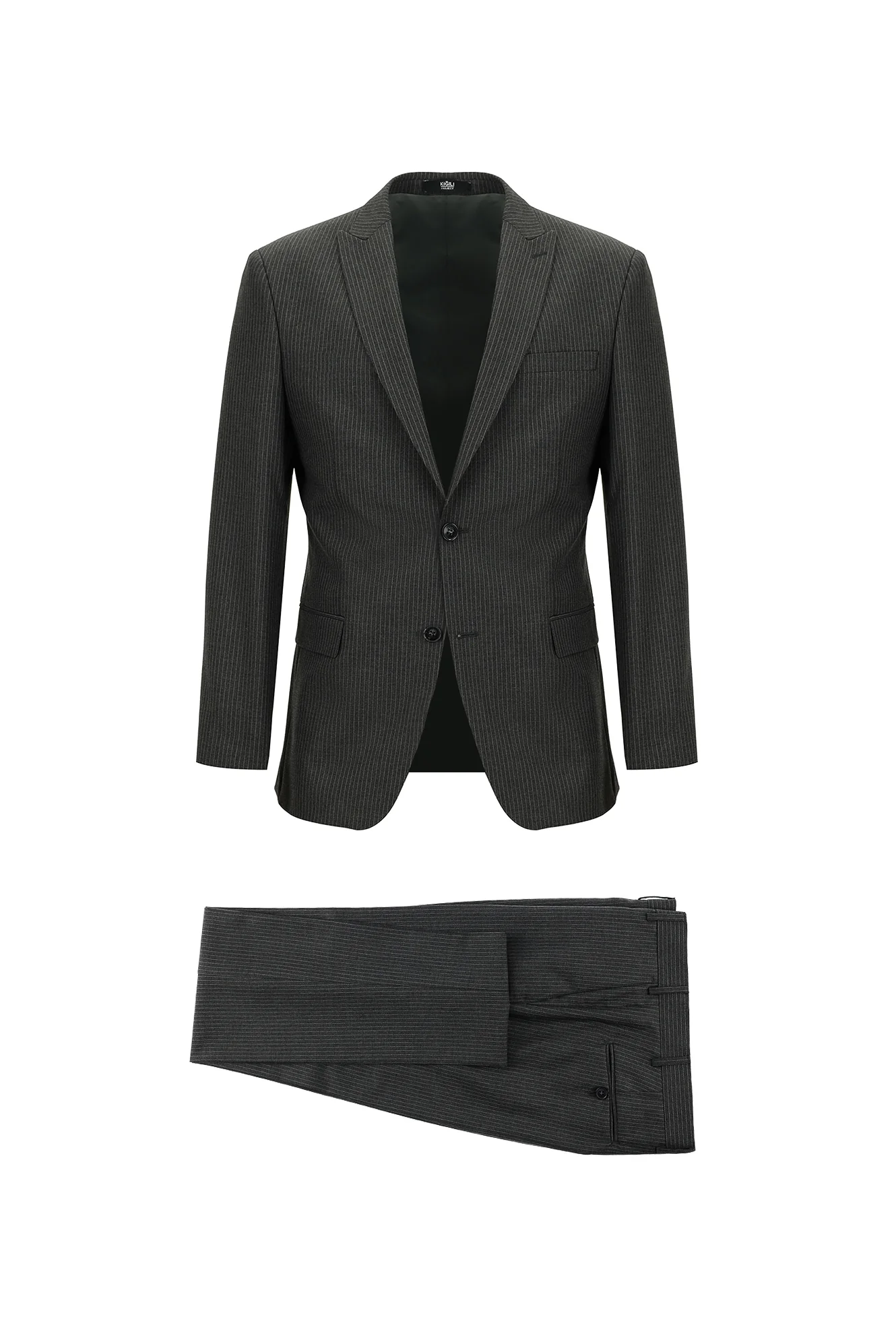 Orta Antrasit 7 Drop Super Slim Fit Eksra Dar Kesim Fit Çizgili Takım Elbise