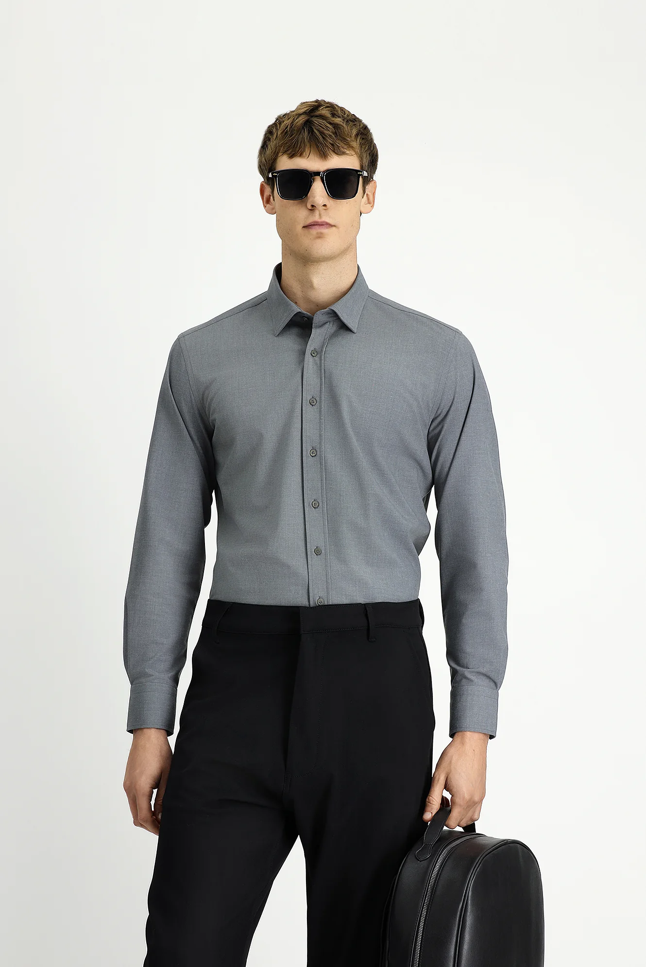 Orta Antrasit Uzun Kol Slim Fit Dar Kesim Pamuklu Gömlek