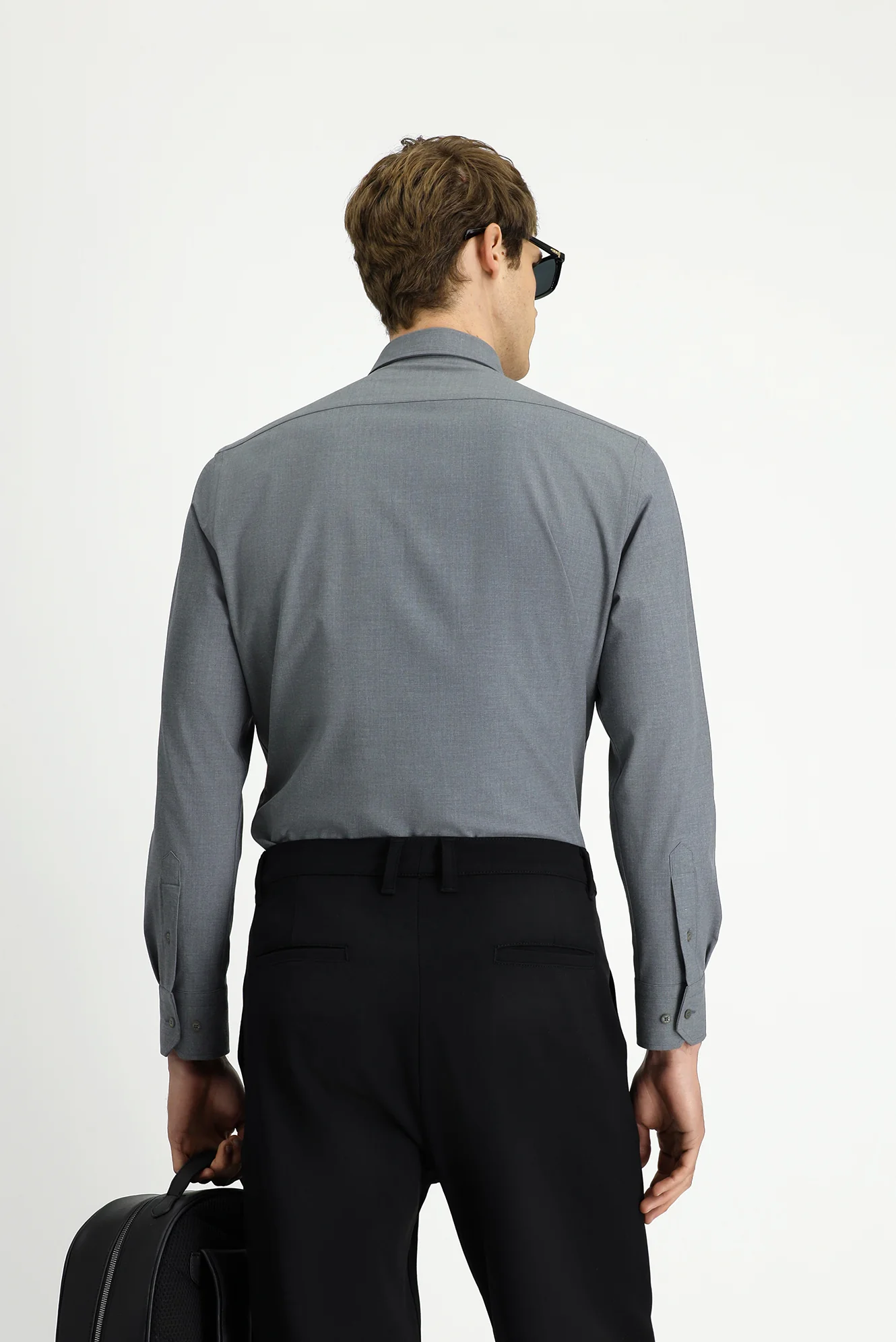 Orta Antrasit Uzun Kol Slim Fit Dar Kesim Pamuklu Gömlek - Image 5
