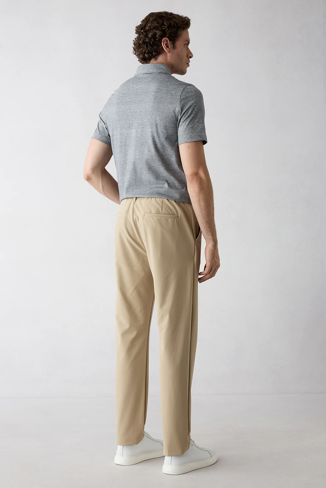 Orta Bej Techno-Line Regular Fit Standart Kesim Likralı Esnek Beli Lastikli İpli Çantalı Pantolon - Image 5