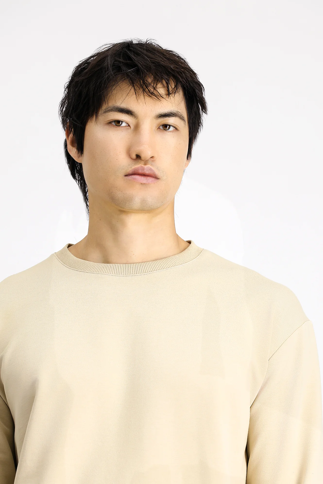 Orta Bej Bisiklet Yaka Oversize Desenli Pamuklu Sweatshirt - Image 5