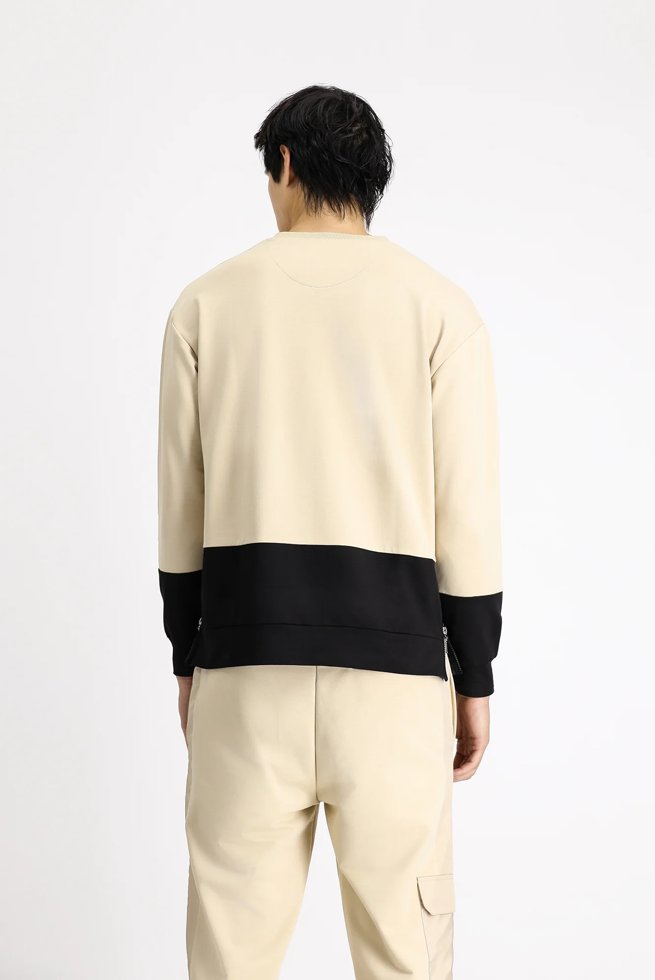 Orta Bej Bisiklet Yaka Oversize Desenli Pamuklu Sweatshirt - Image 6