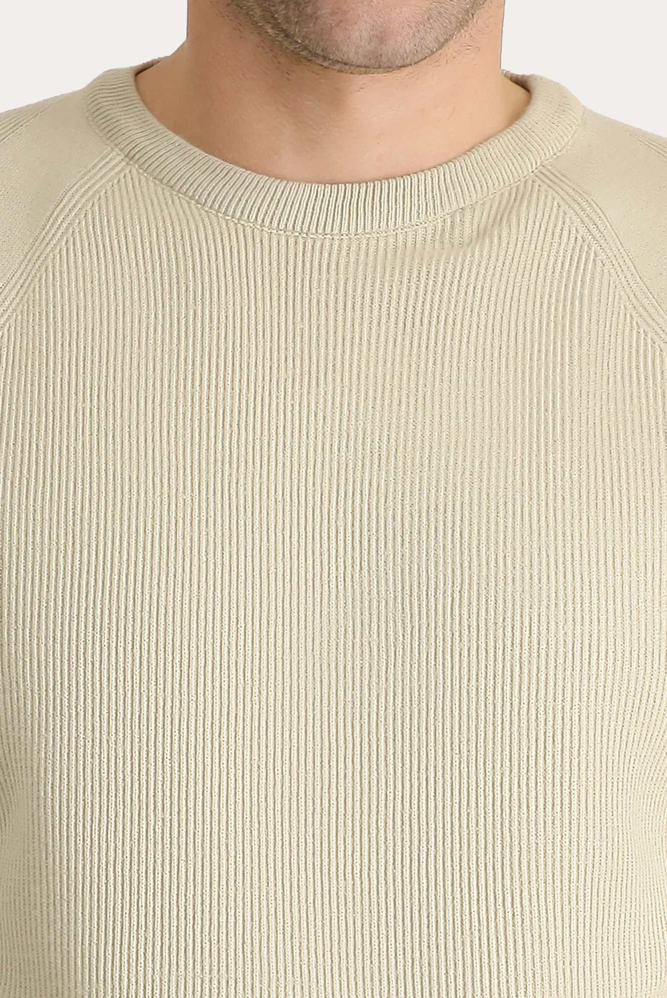 Orta Bej Bisiklet Yaka Slim Fit Dar Kesim Desenli Triko Kazak - Image 6
