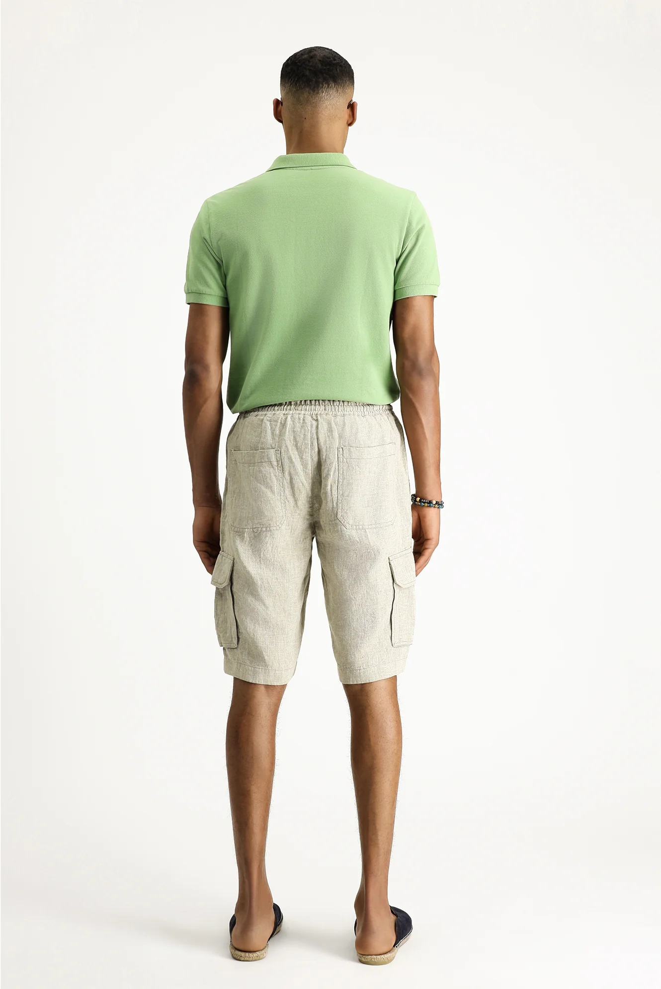Orta Bej Regular Fit Standart Kesim Keten Bermuda Şort - Image 5