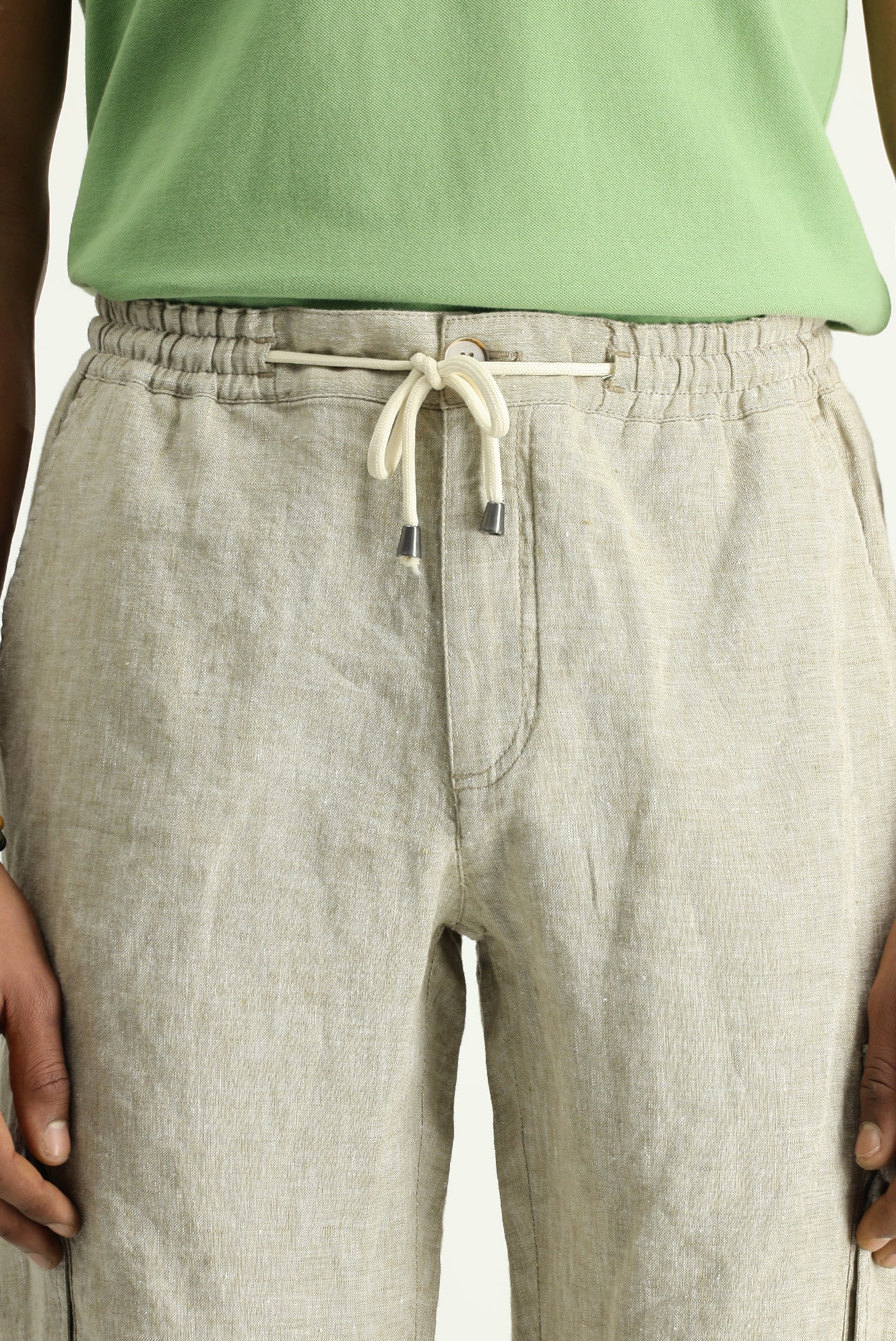 Orta Bej Regular Fit Standart Kesim Keten Bermuda Şort - Image 6