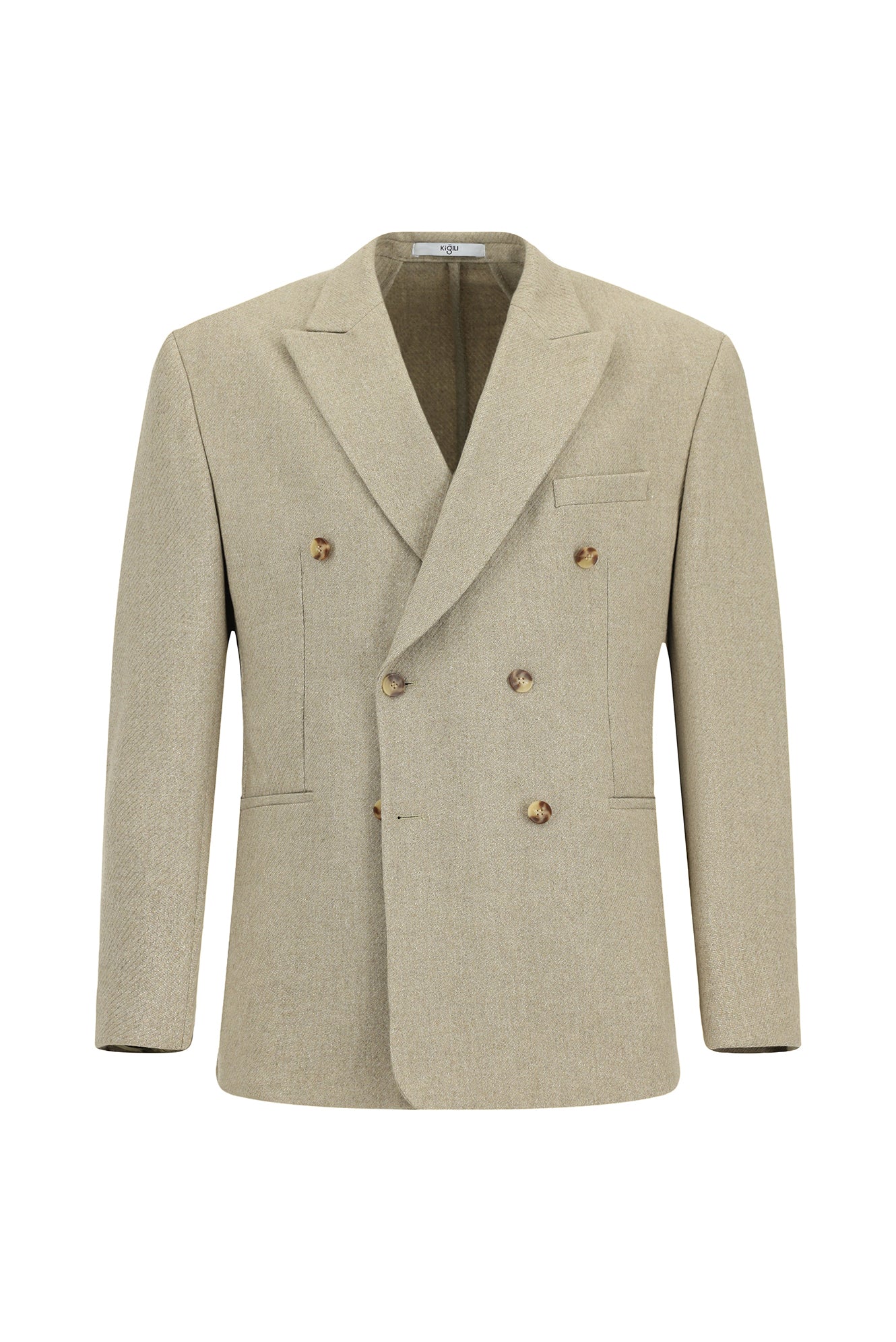 Orta Bej 6 Drop Milano Full Oversize Fit Tam Oversize Kesim Yünlü Kruvaze Ceket