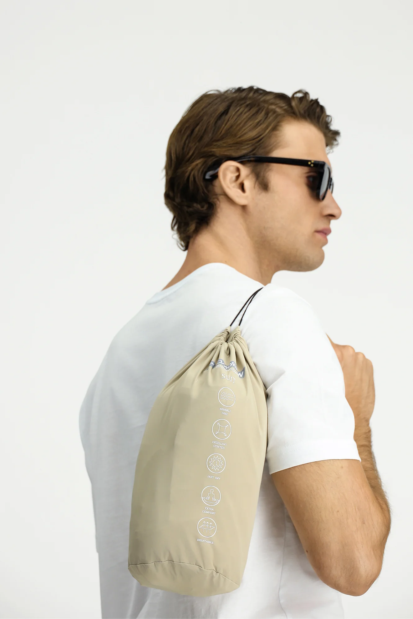Orta Bej Techno-Line 7 Drop Super Slim Fit Eksra Dar Kesim Beli Lastikli İpli Çantalı Likralı Takım Elbise - Image 7