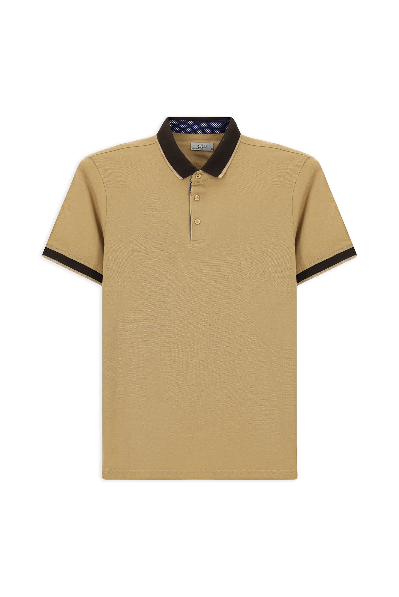Orta Bej Polo Yaka Regular Fit Desenli Pamuklu Tişört - Image 5