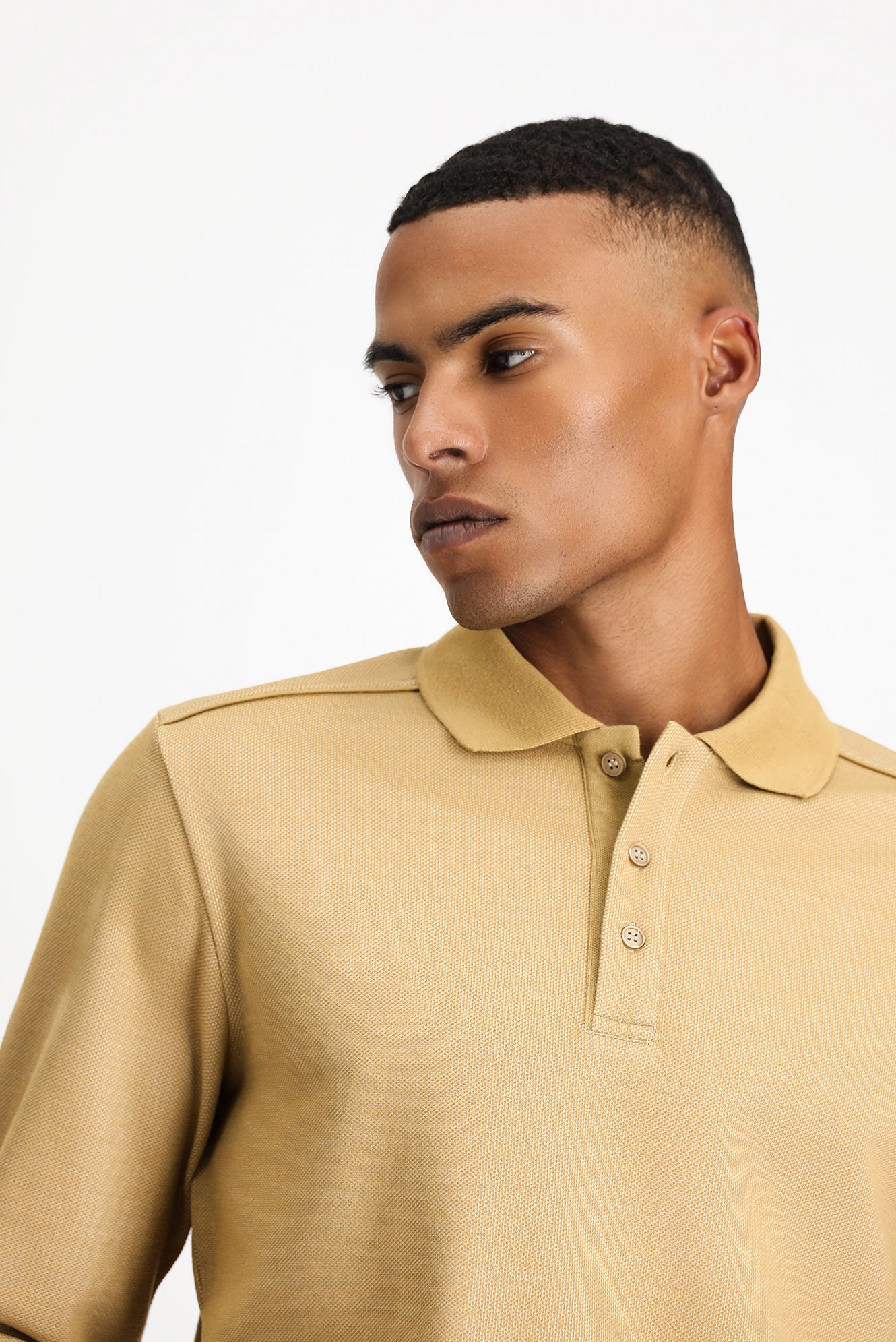 Orta Bej Polo Yaka Regular Fit Desenli Sweatshirt - Image 3