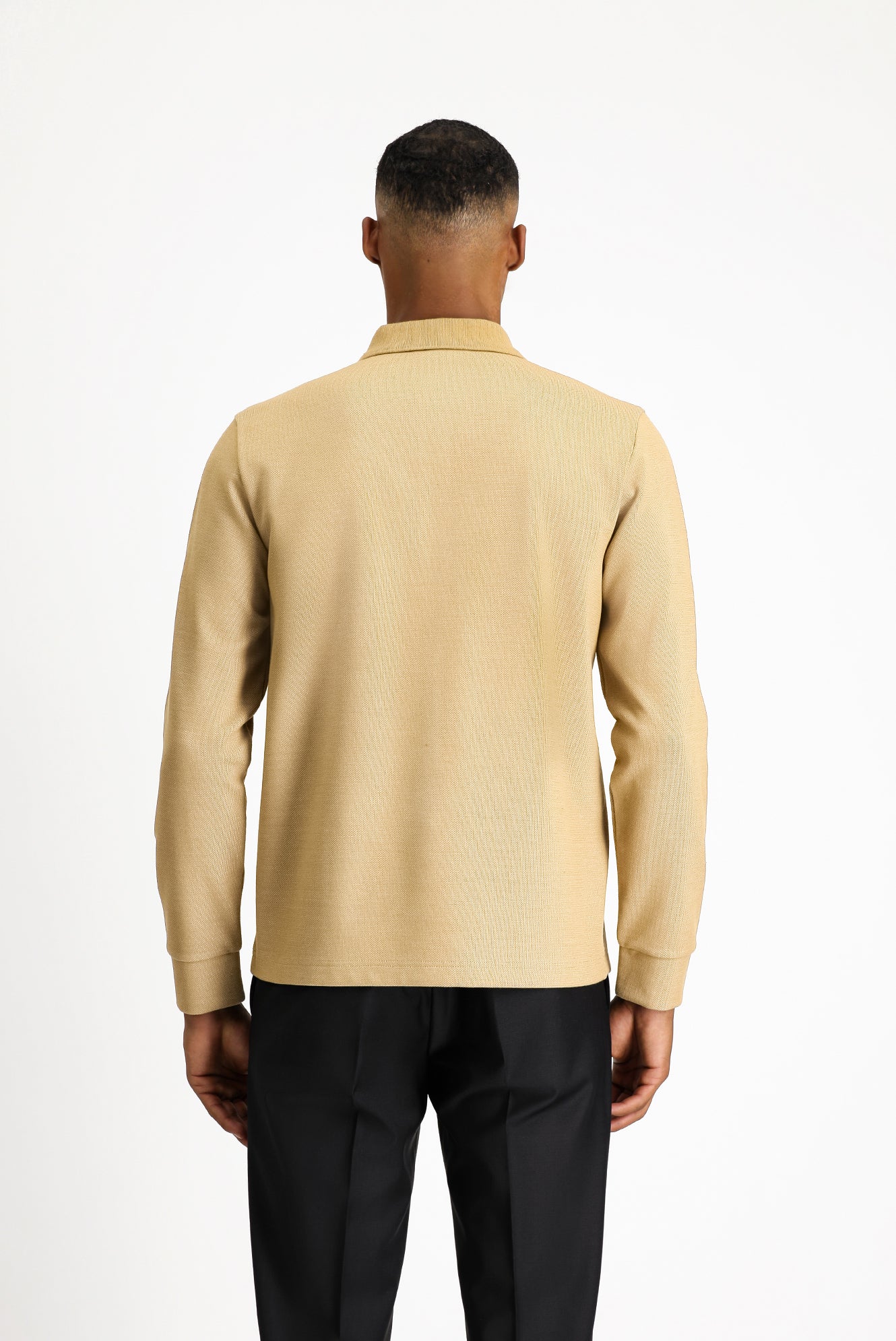 Orta Bej Polo Yaka Regular Fit Desenli Sweatshirt - Image 4