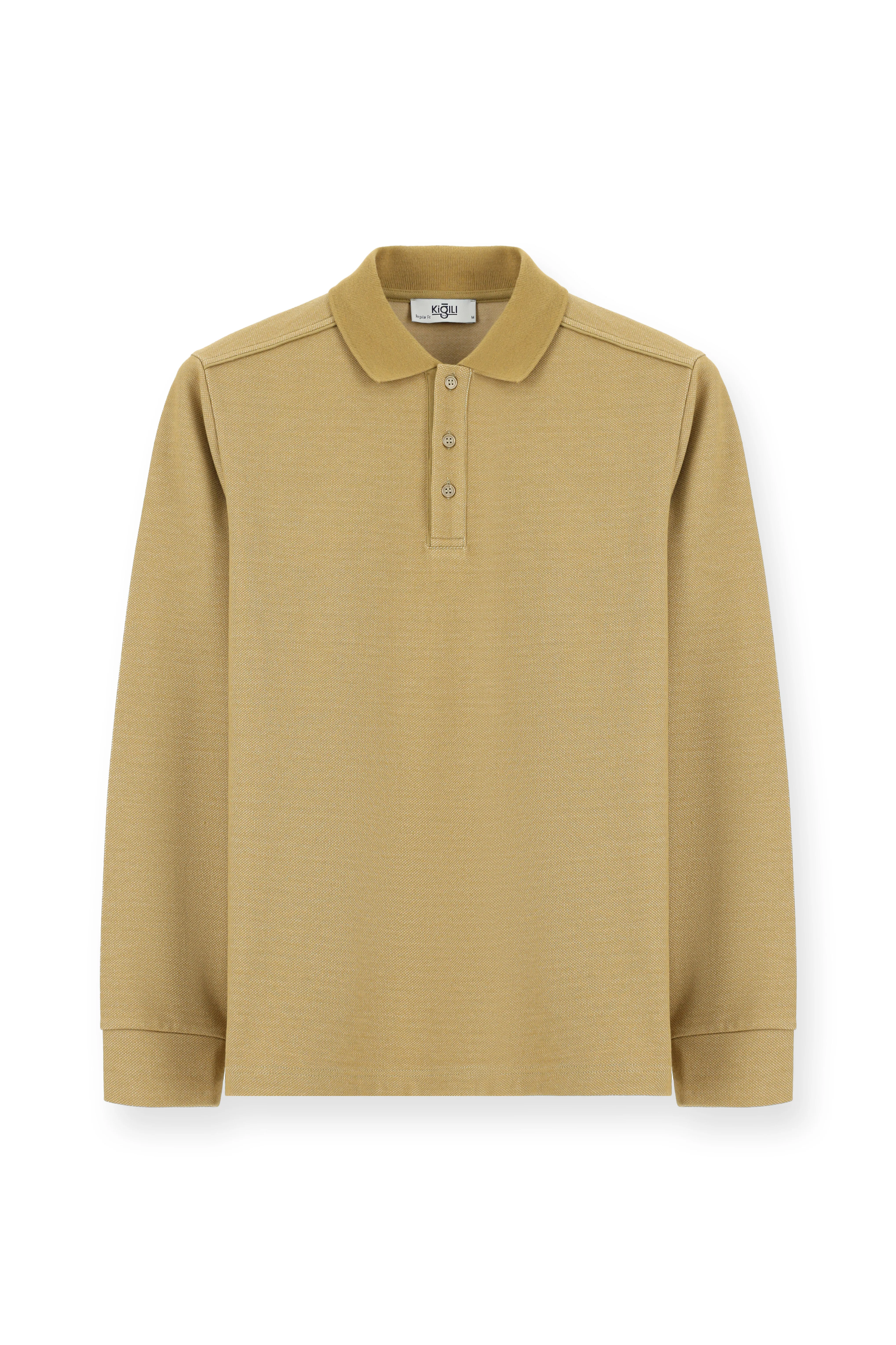 Orta Bej Polo Yaka Regular Fit Desenli Sweatshirt - Image 6