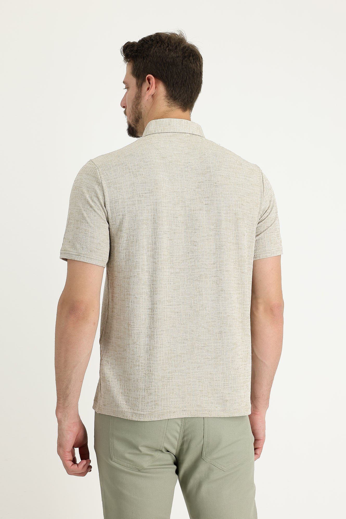Orta Bej Polo Yaka Regular Fit Desenli Tişört - Image 2