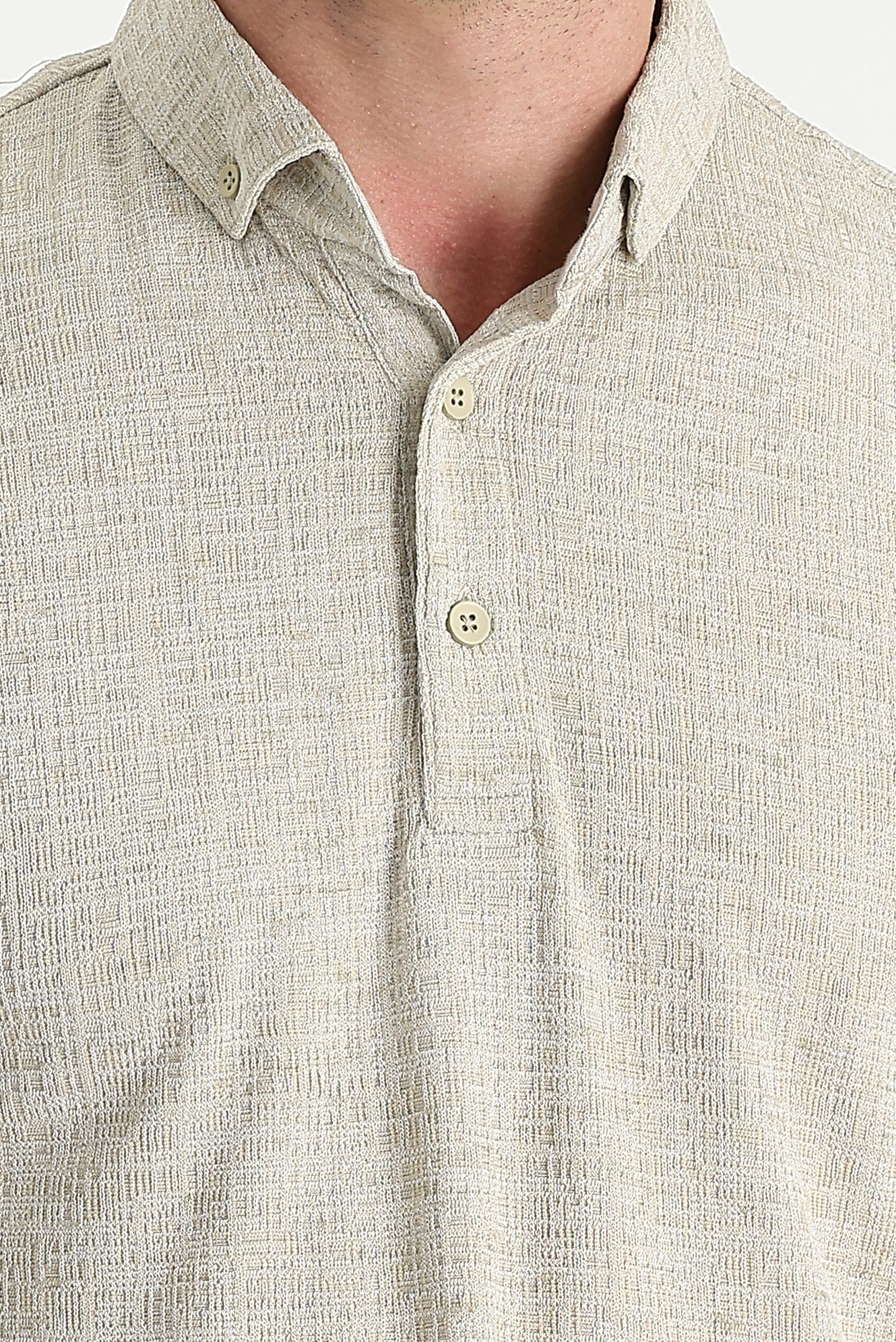 Orta Bej Polo Yaka Regular Fit Desenli Tişört - Image 3