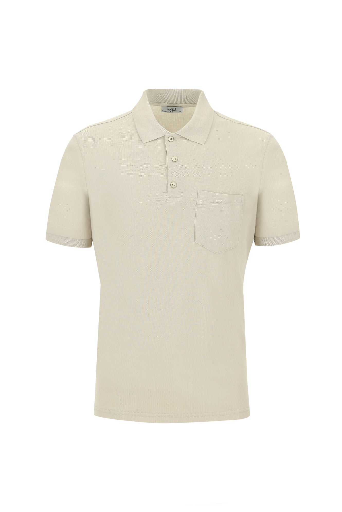 Orta Bej Polo Yaka Regular Fit Nakışlı Pamuk Tişört
