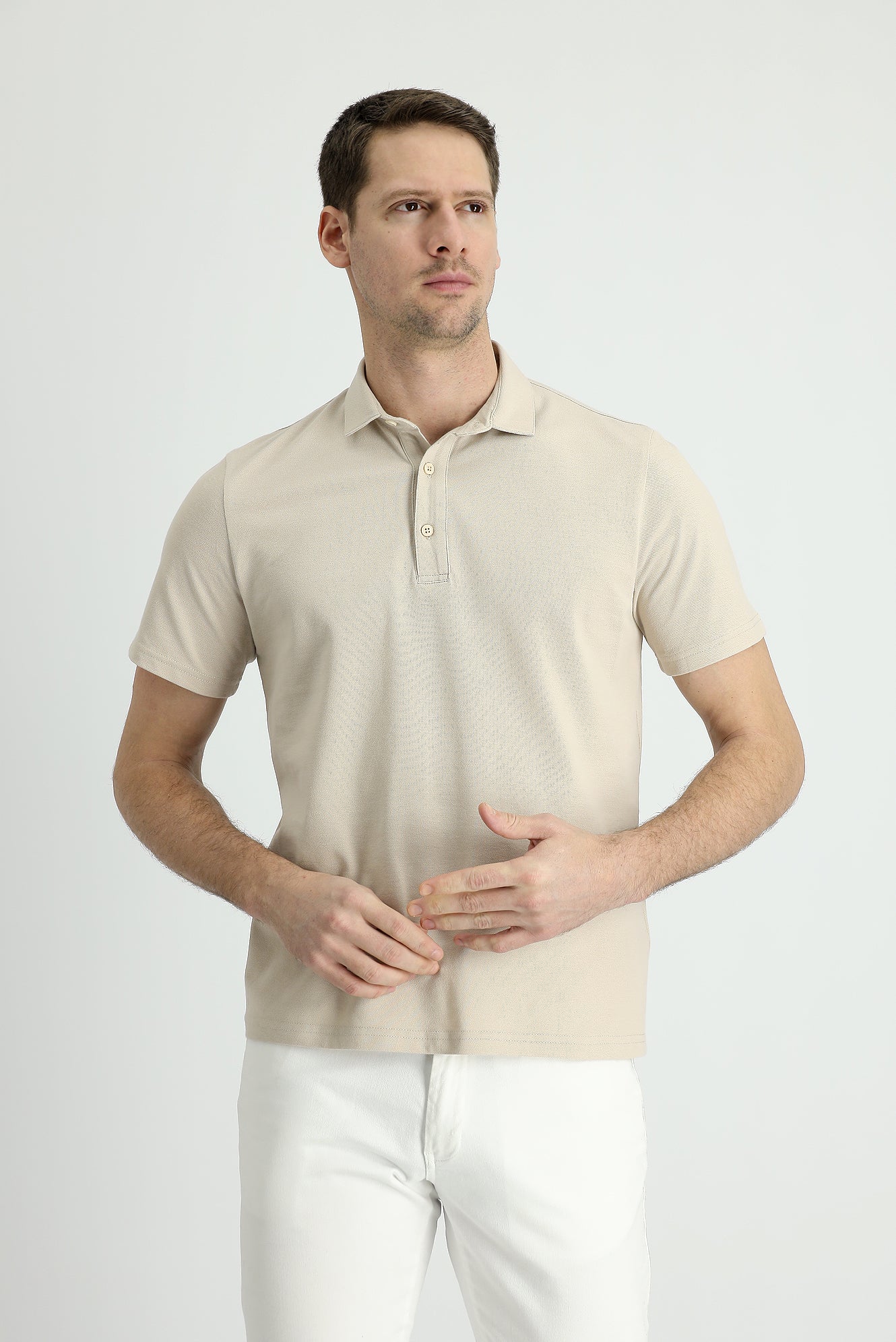 Orta Bej Polo Yaka Regular Fit Pamuk Tişört