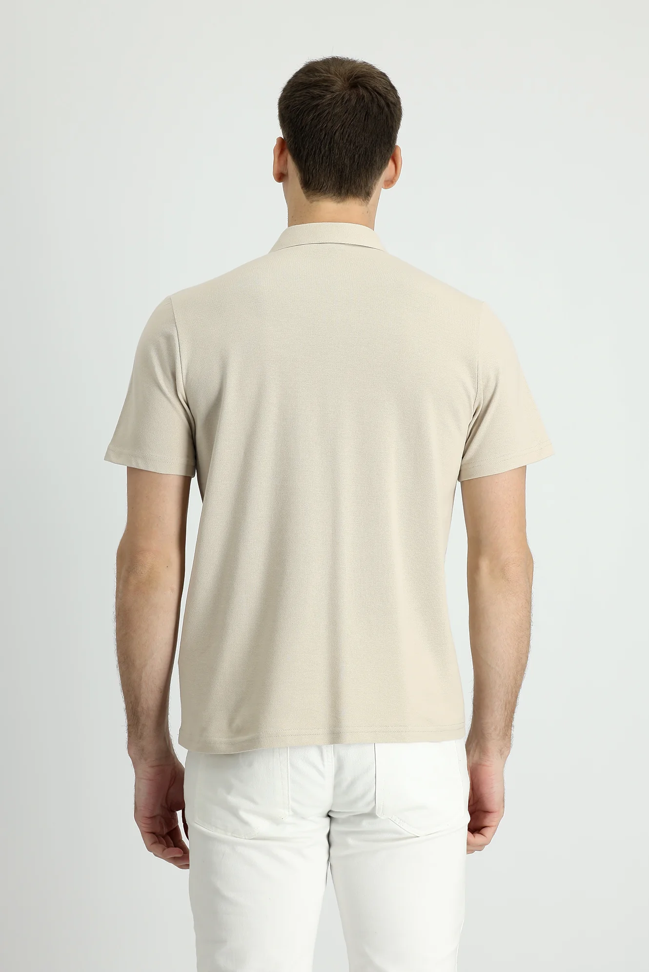 Orta Bej Polo Yaka Regular Fit Pamuk Tişört - Image 2