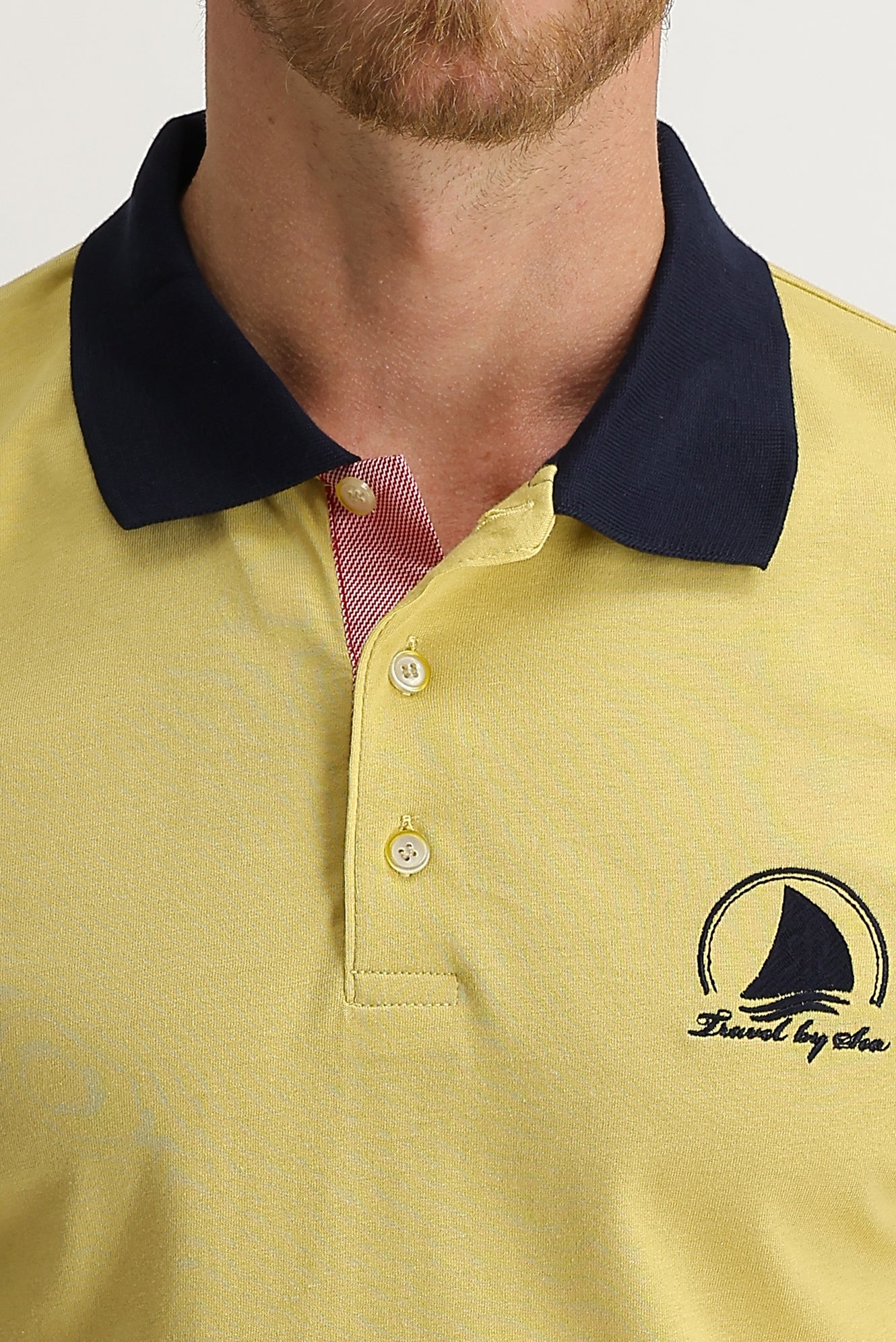 Orta Bej Polo Yaka Slim Fit Dar Kesim Desenli Tişört - Image 3