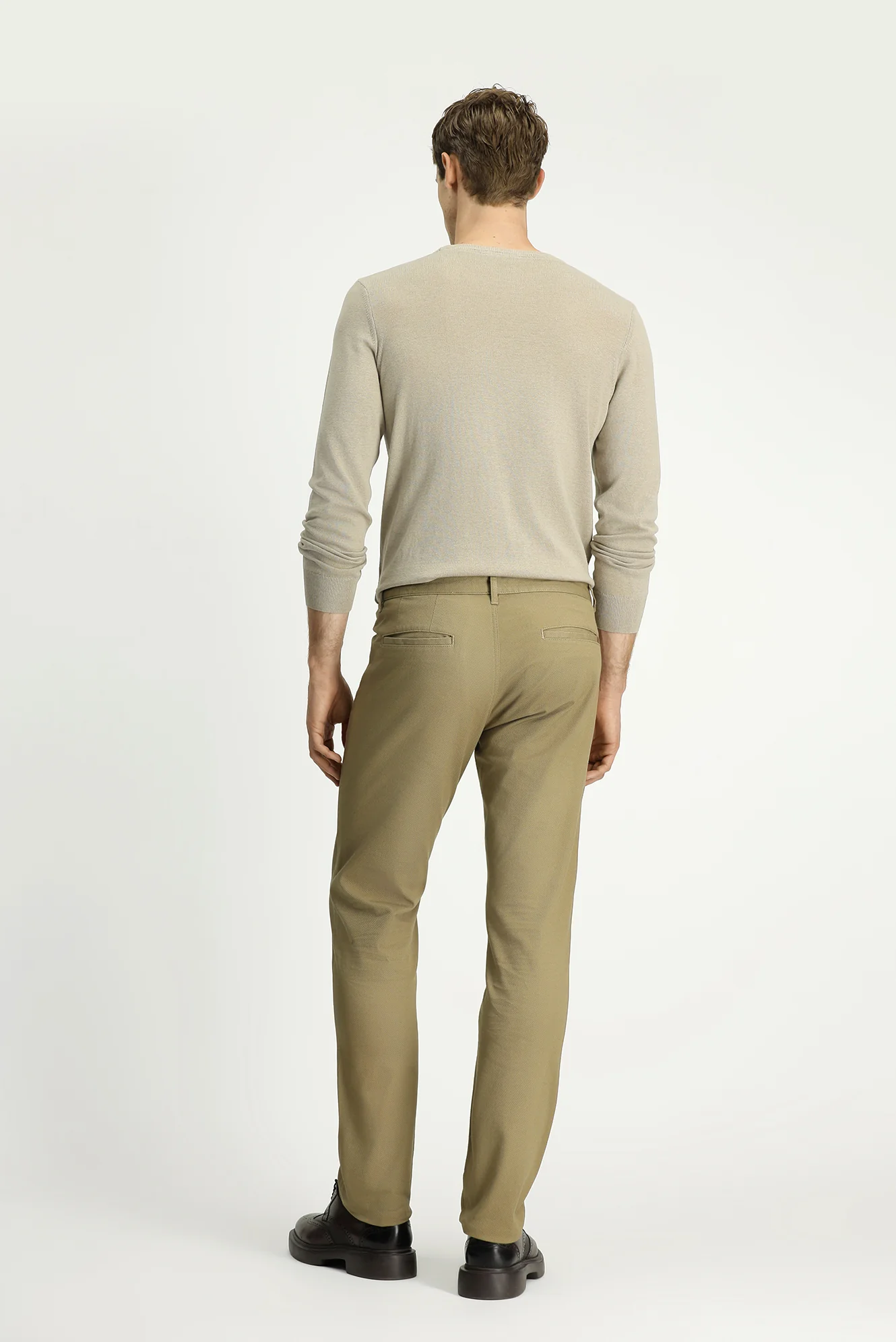 Orta Bej Slim Fit Dar Kesim Desenli Likralı Kanvas / Chino Pantolon - Image 4