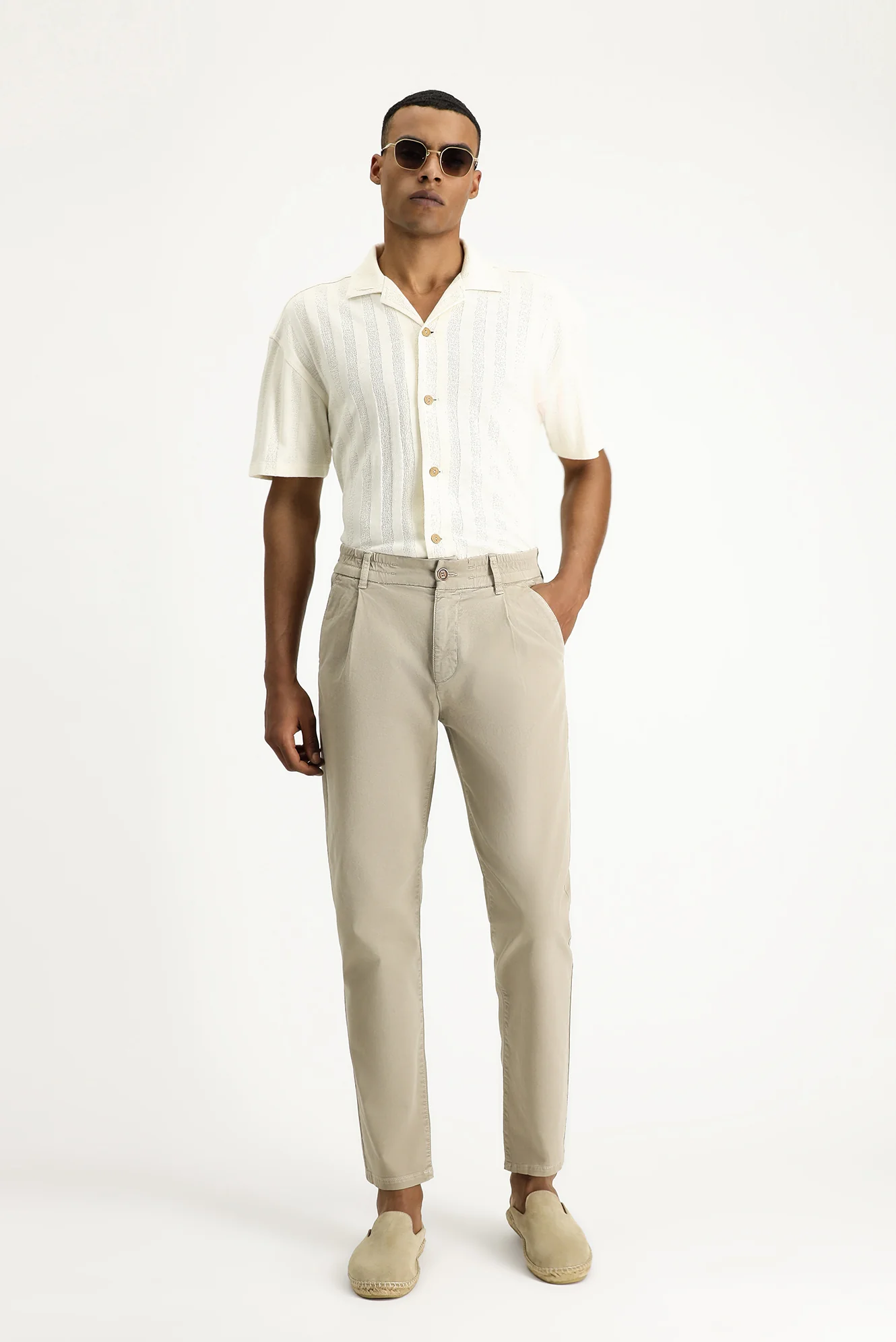 Orta Bej Regular Fit Standart Kesim Beli Lastikli Likralı Kanvas / Chino Pantolon - Image 3