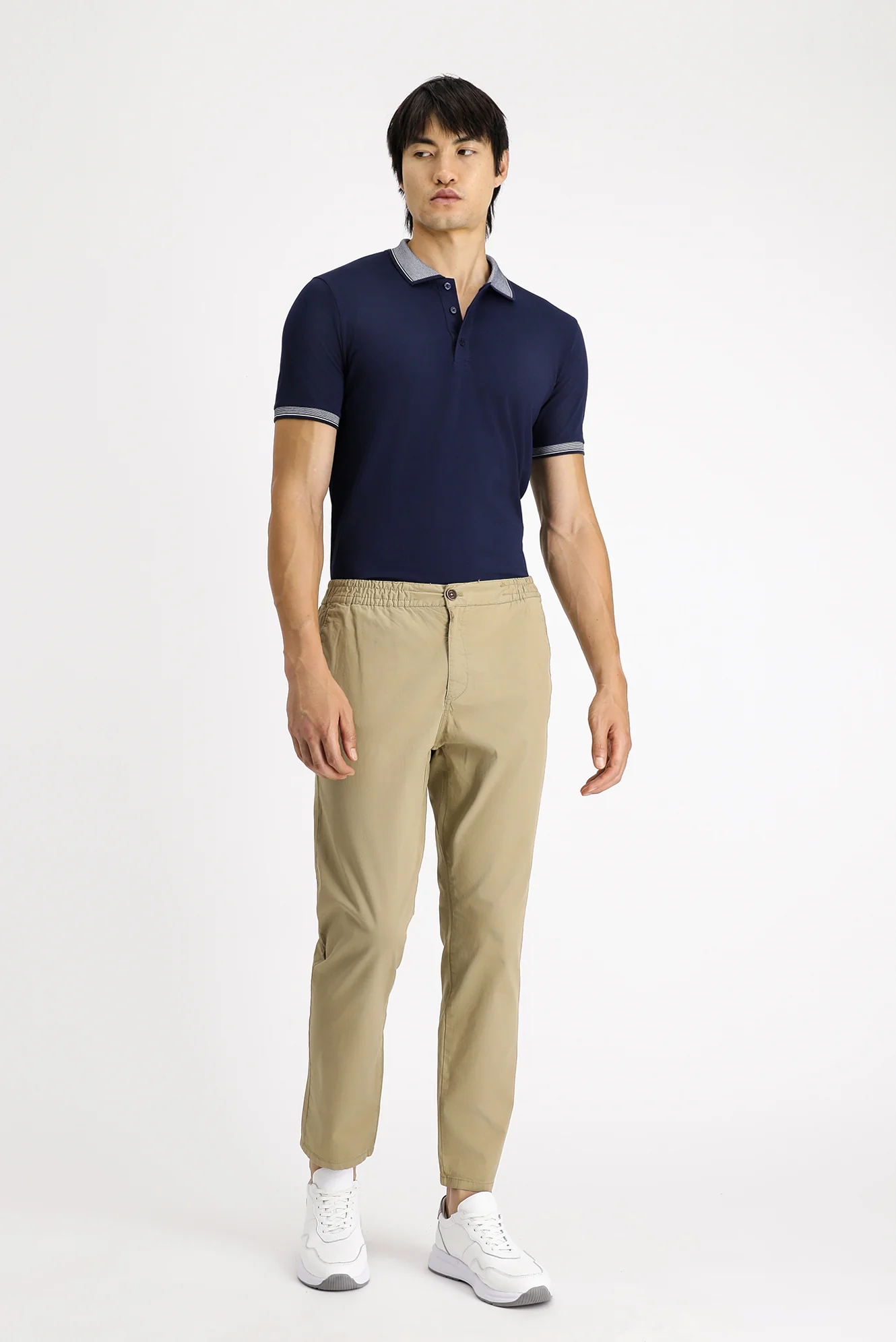 Orta Bej Regular Fit Standart Kesim Beli Lastikli Likralı Kanvas / Chino Pantolon - Image 2