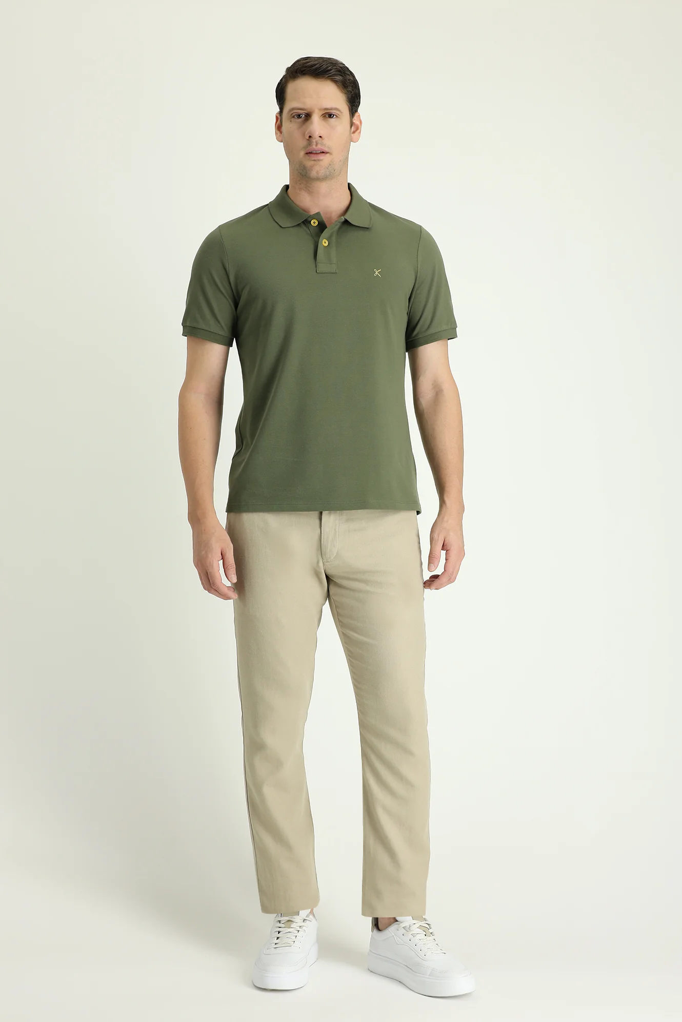 Orta Bej Regular Fit Standart Kesim Beli Lastikli Pamuklu Keten Karışımlı Kanvas / Chino Pantolon - Image 3