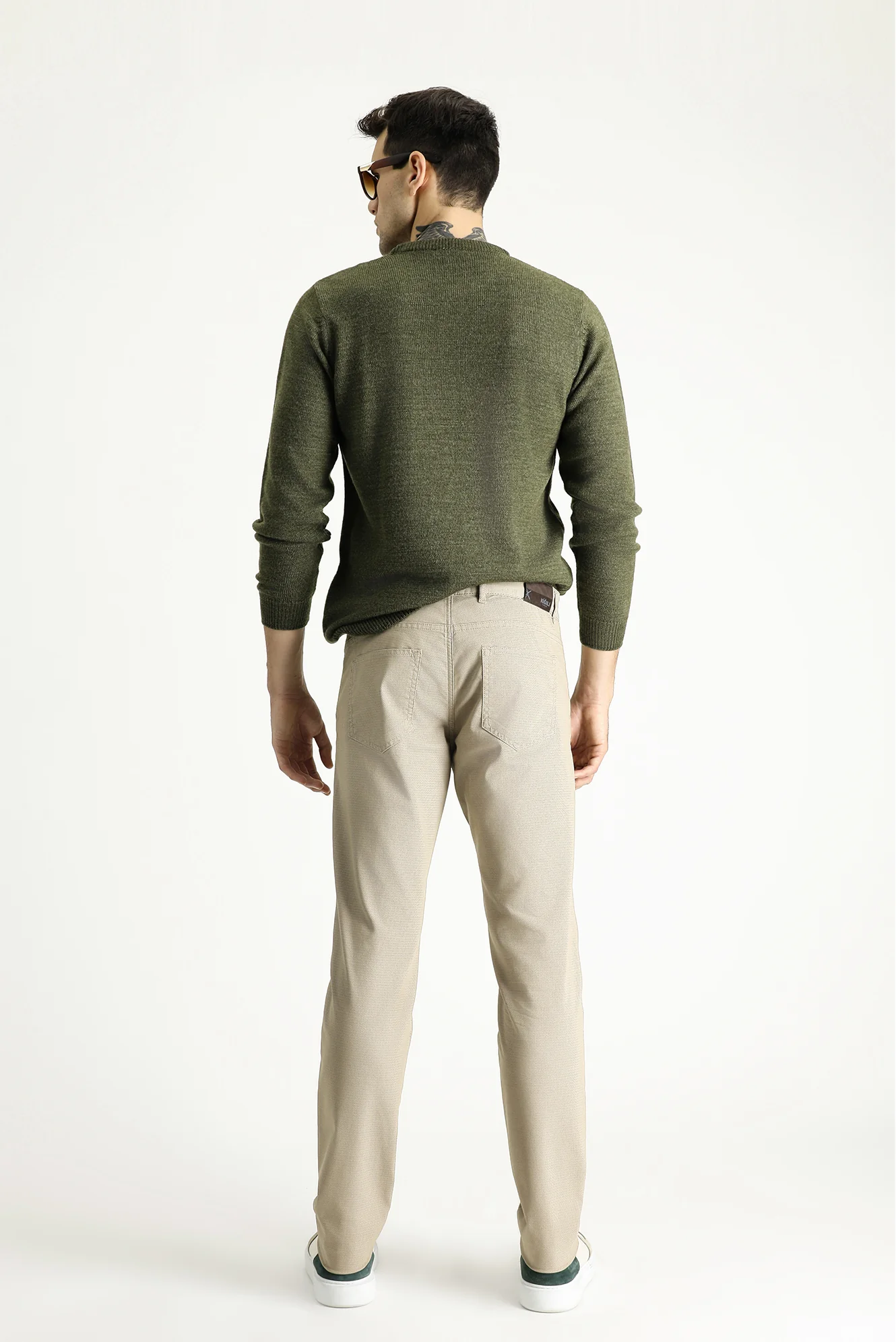 Orta Bej Regular Fit Standart Kesim Desenli Likralı Kanvas / Chino Pantolon - Image 4