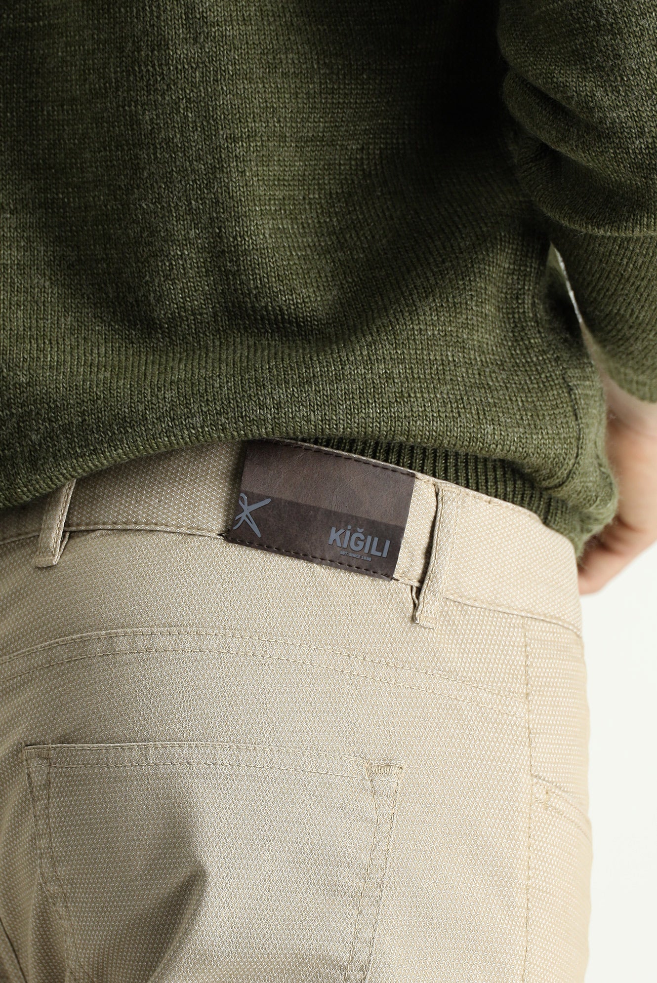 Orta Bej Regular Fit Standart Kesim Desenli Likralı Kanvas / Chino Pantolon - Image 5