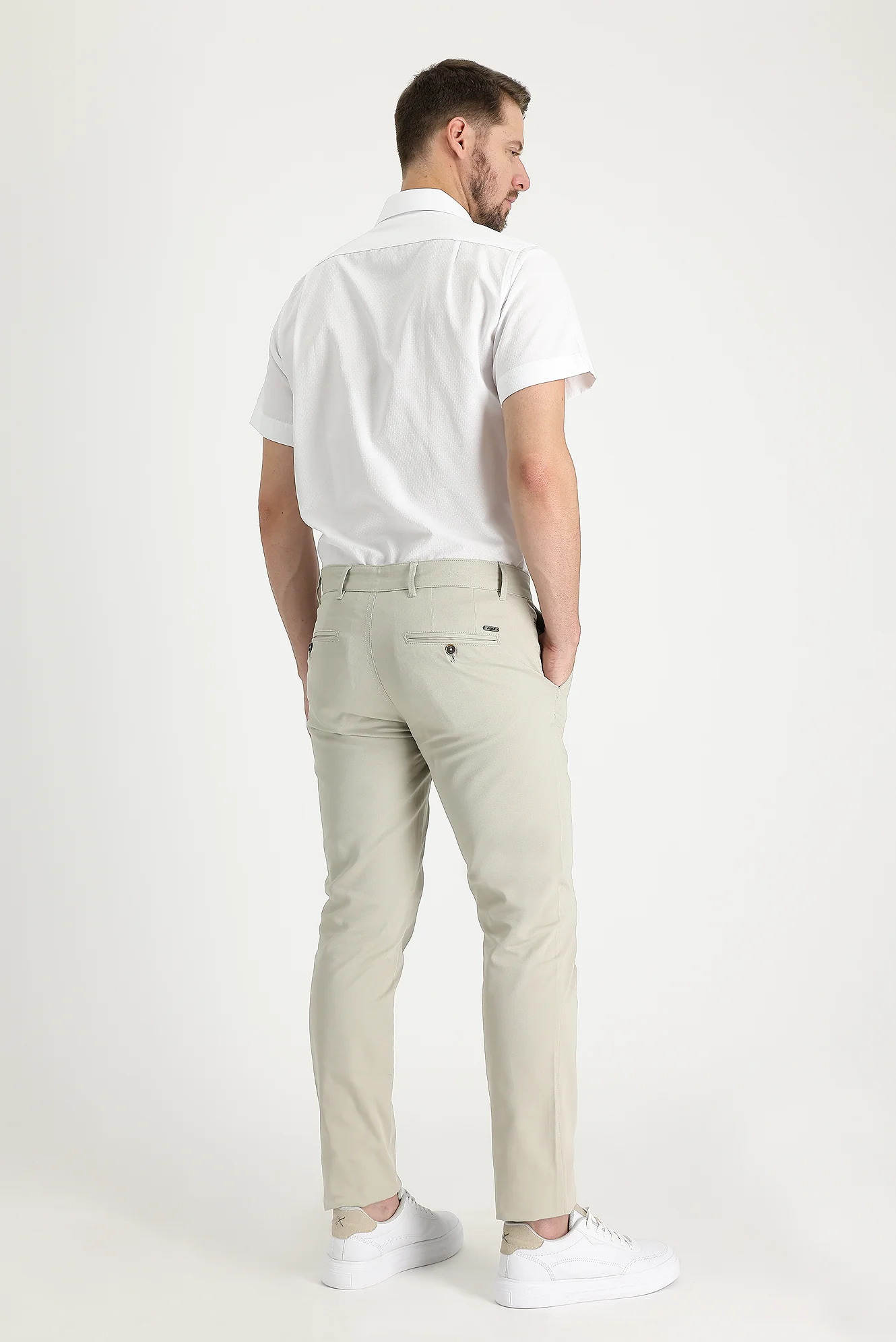 Orta Bej Regular Fit Standart Kesim Desenli Likralı Kanvas / Chino Pantolon - Image 3