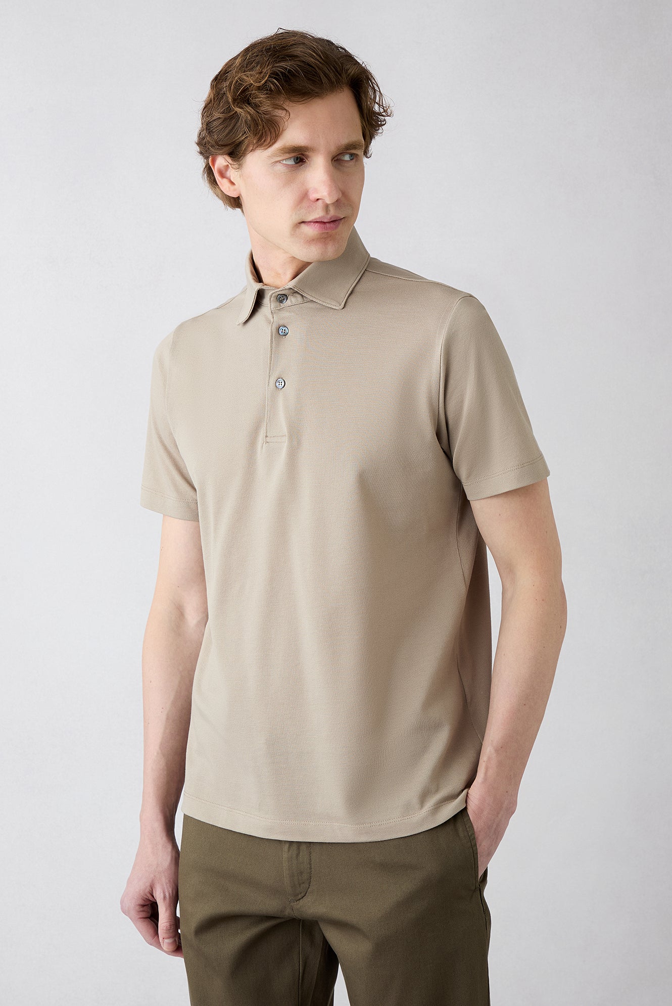 Orta Bej Regular Fit Pamuk Düğmeli Polo Yaka Tişört - Image 3