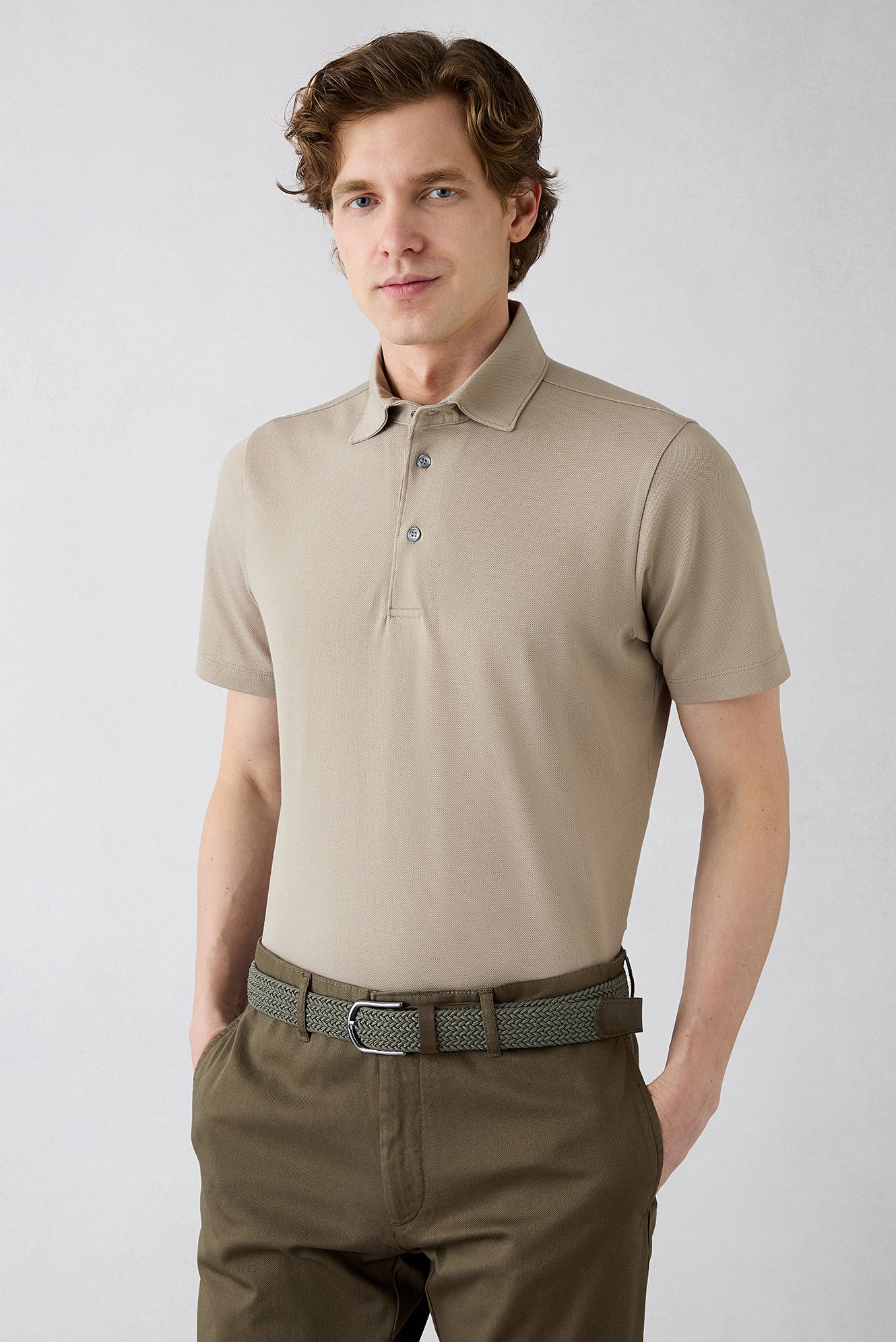 Orta Bej Regular Fit Pamuk Düğmeli Polo Yaka Tişört - Image 6