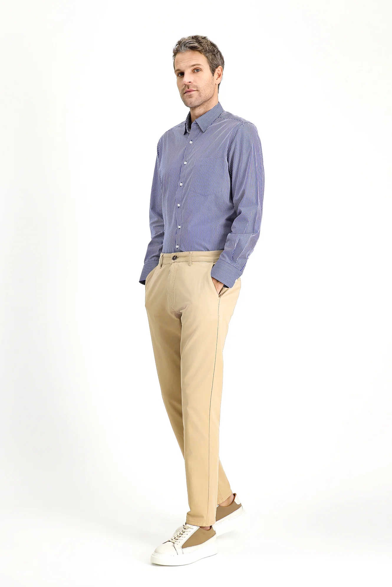 Orta Bej Regular Fit Standart Kesim Likralı Kanvas / Chino Pantolon - Image 2
