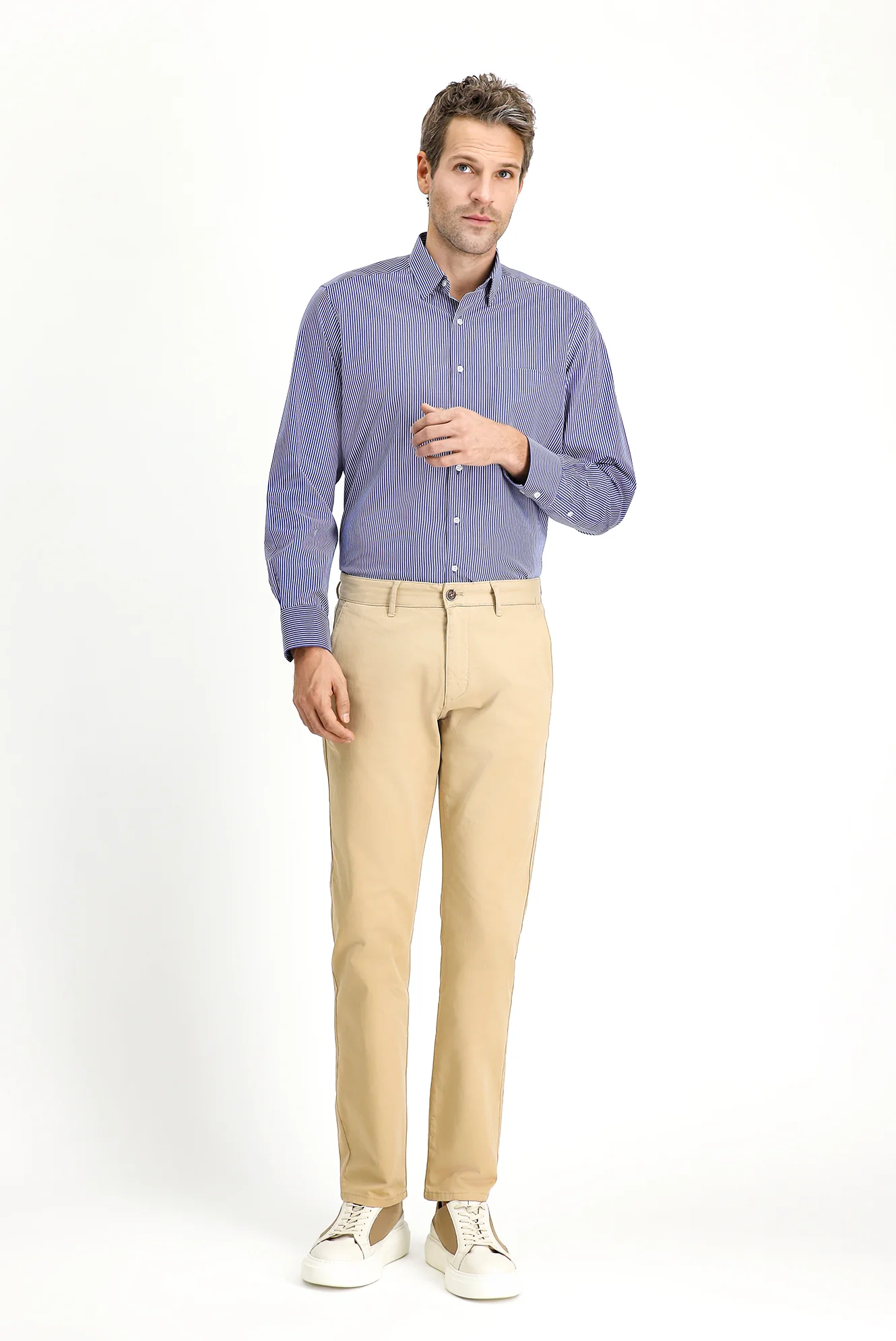 Orta Bej Regular Fit Standart Kesim Likralı Kanvas / Chino Pantolon - Image 3